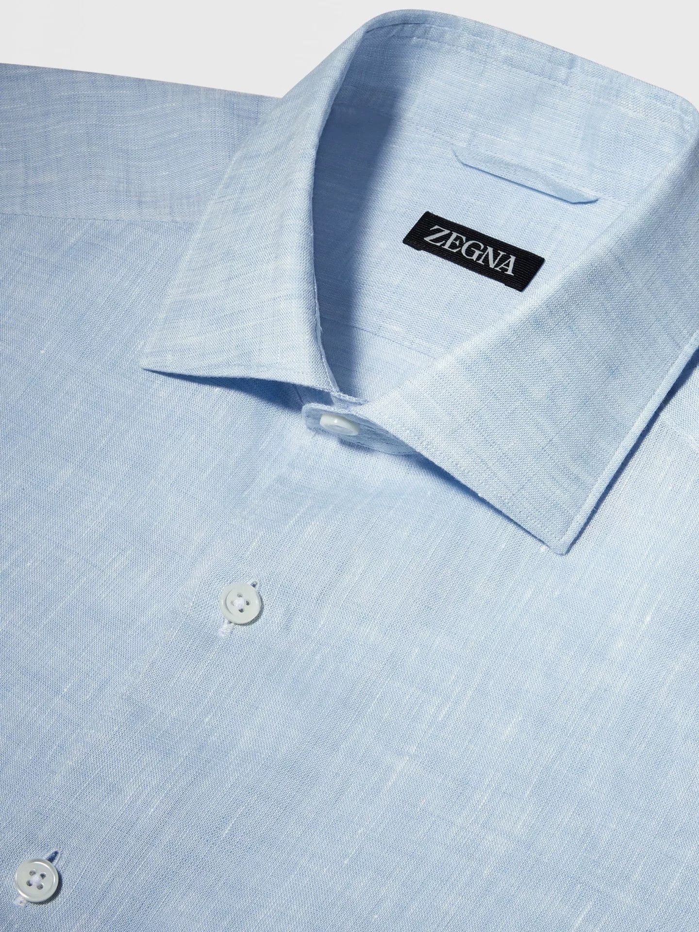 Ermenegildo Zegna ZEGNA Light Blue Linen Long-Sleeve Shirt Size US S / EU 44-46 / 1 - 6 Thumbnail
