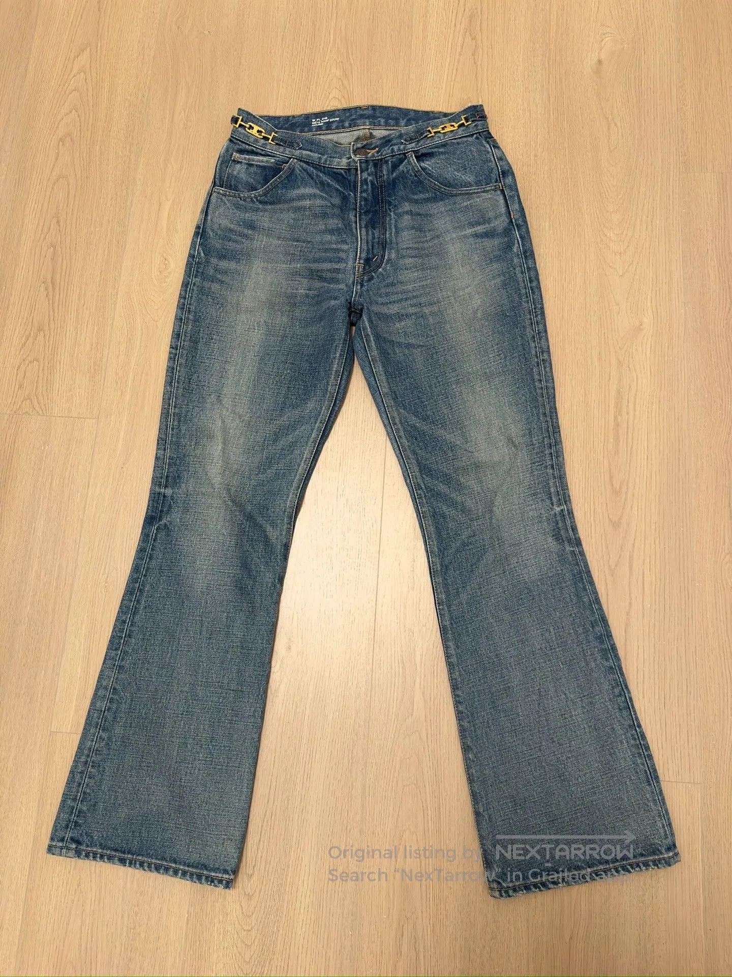 Celine CELINE Dylan Triomphe Gold Chain Flared Jeans 28. Size 28" / US 6 / IT 42 - 1 Thumbnail