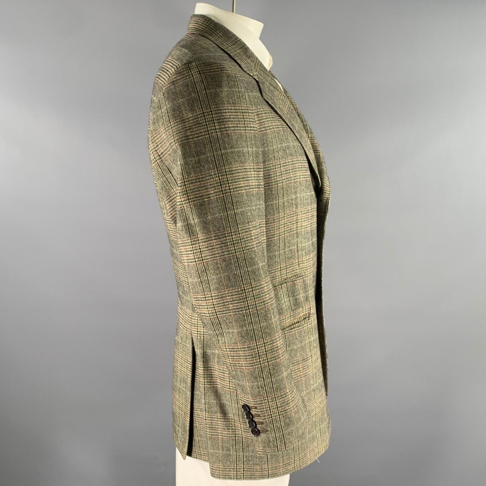 Etro ETRO Size 46 Tan Olive Glen Check Wool Cashmere Sport Coat Size 46R - 3 Thumbnail