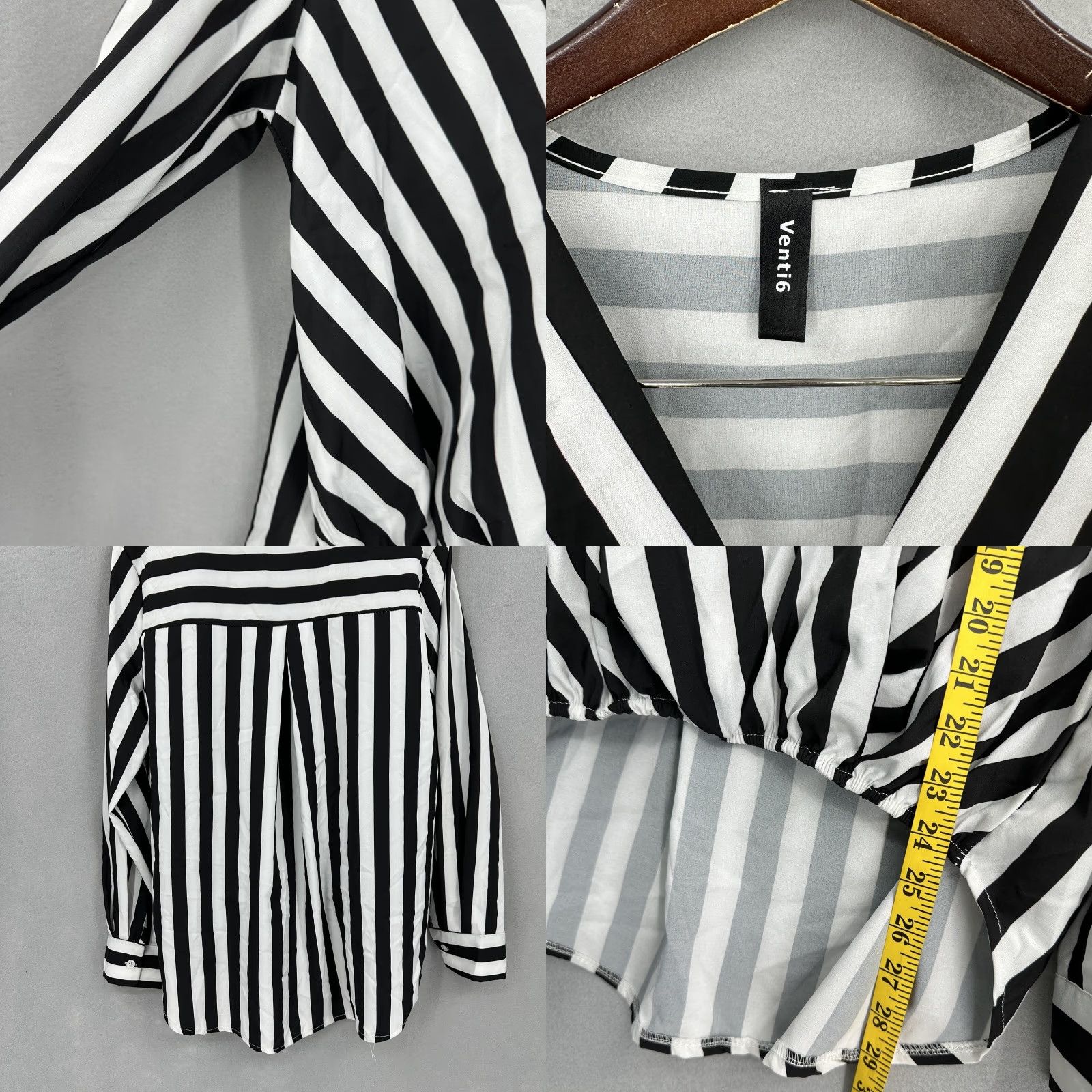 Vintage Venti 6 Blouse Womens Large V Neck Stripe Black - Casual, Business, Party/Cocktail - Long Sleeve - Pullover - Classic, All Seasons - Womens - Size L Size L / US 10 / IT 46 - 8 Thumbnail