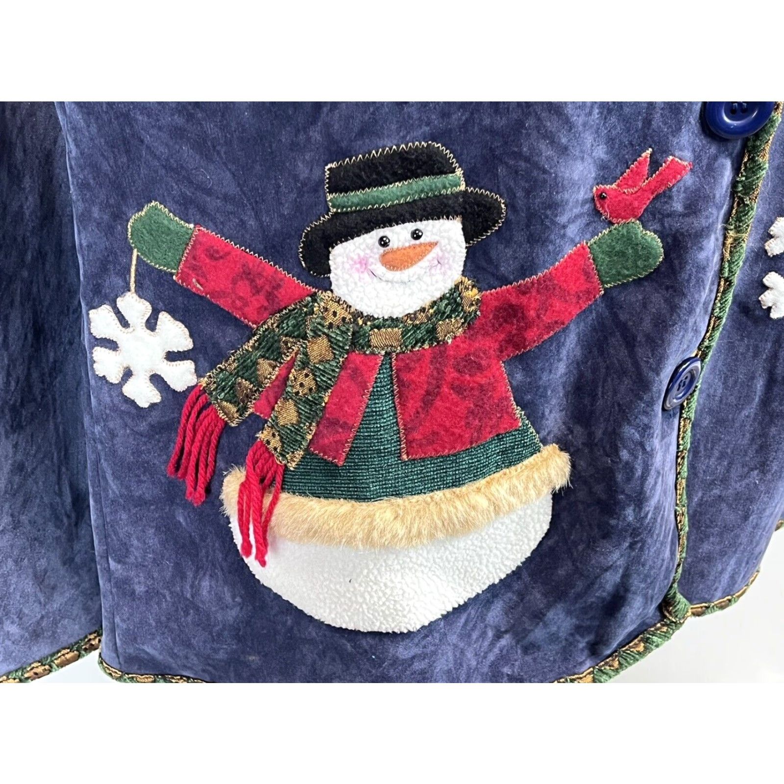 Vintage VINTAGE Kirklands Home Christmas Jacket One Size Womens Blue Snowman Jacket Size ONE SIZE - 5 Thumbnail