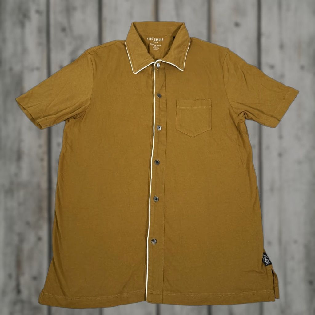 Todd Snyder Todd Snyder Shirt Mens Small Brown Button-Up Premium Jersey Cotton White Trim Short Sleeve Mens Size US S / EU 44-46 / 1 - 1 Thumbnail
