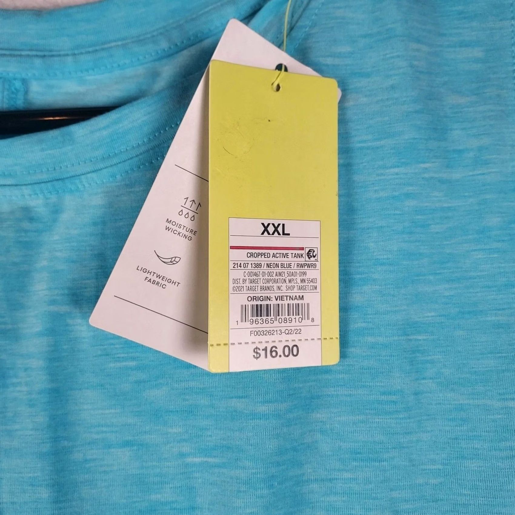 Vintage All in Motion Women's Cropped Active Tank Top Neon Blue XXL Moisture Wicking Quick Dry Crew Neck Sleeveless Casual Activewear Tank Top Size XXL / US 16-18 / IT 52-54 - 4 Thumbnail