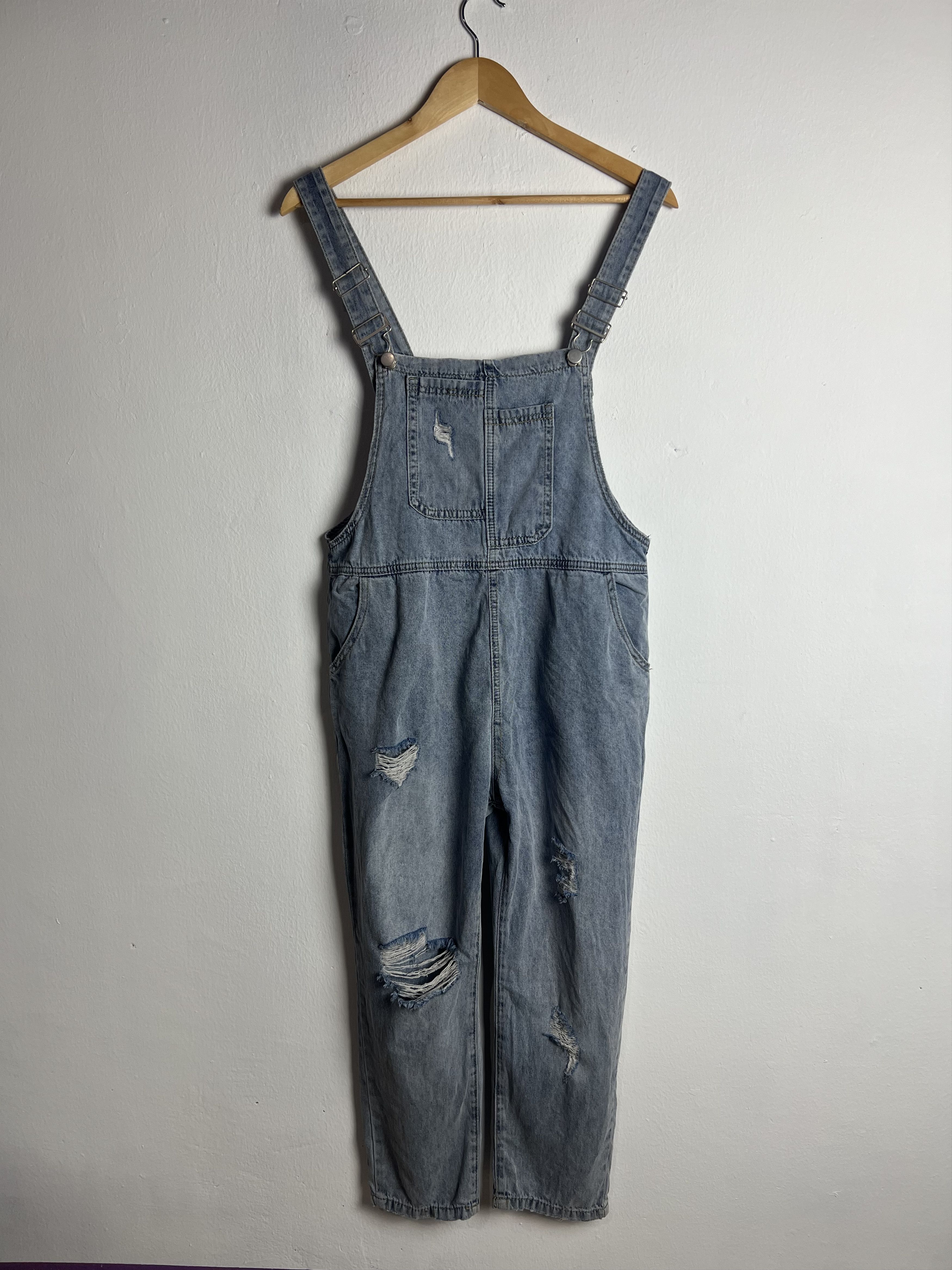 If Six Was Nine 5u Shops Light Wash Distressed Denim Overalls Size US 35 - 1 Thumbnail