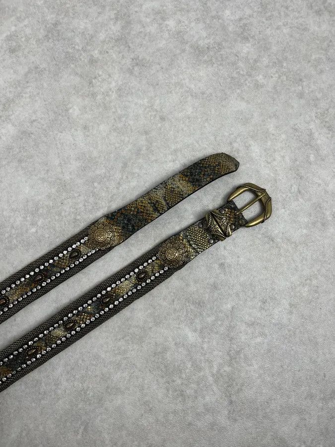 Vintage 2000s Nanni Embellished Metal Python Effect Leather Belt Size ONE SIZE - 3 Thumbnail