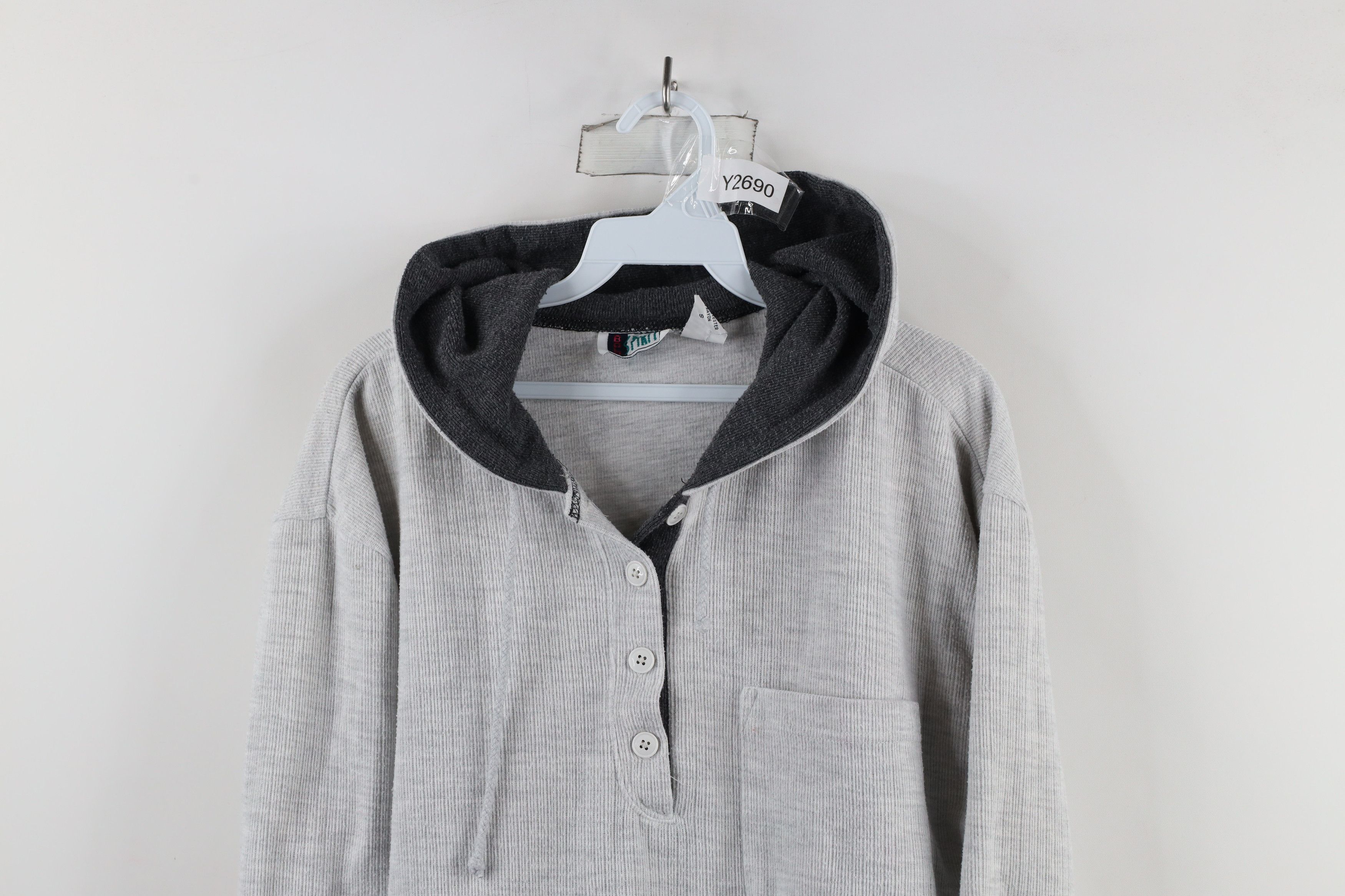 Vintage Vintage 90s Streetwear Ribbed Knit Henley Hoodie Sweatshirt Size S / US 4 / IT 40 - 2 Thumbnail