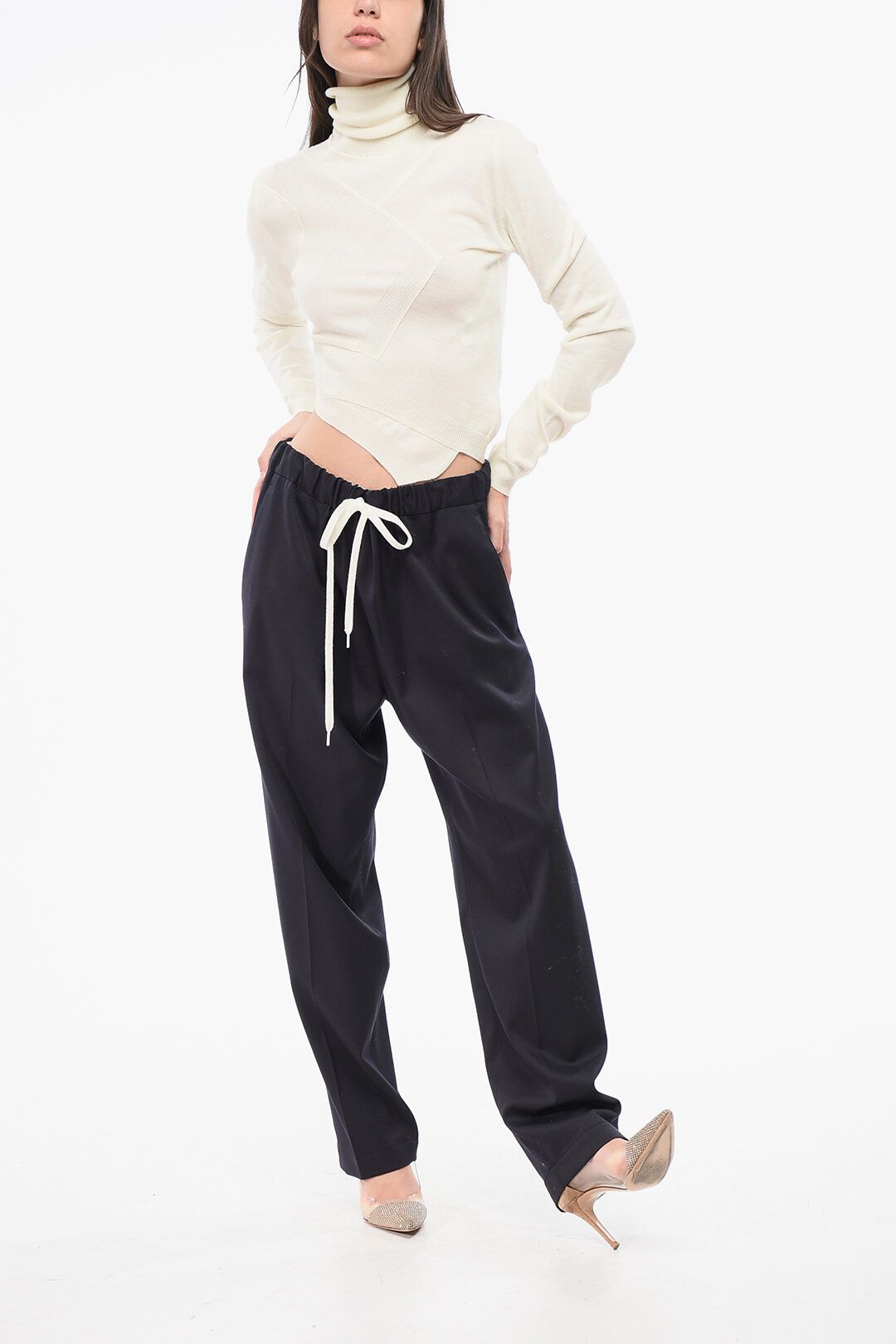 Maison Margiela og1mm0825 Virgin Wool Stretch Blend Pant in Navy Size 26" / US 2 / IT 38 - 4 Thumbnail