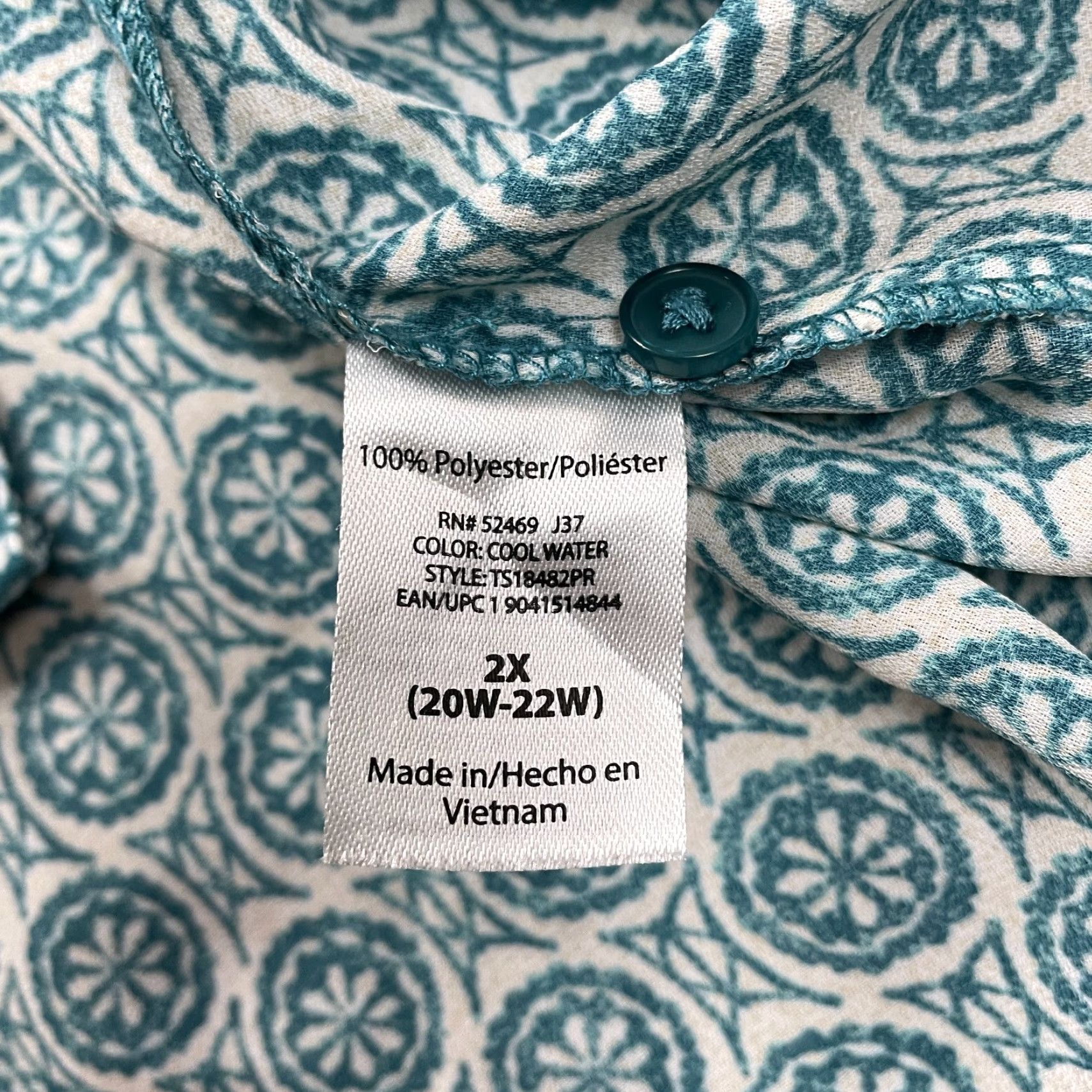 Vintage Terra & Sky Blouse Tunic Women 2XL Blue Geometric Button Down Belted Casual Top Size XXL / US 16-18 / IT 52-54 - 7 Thumbnail