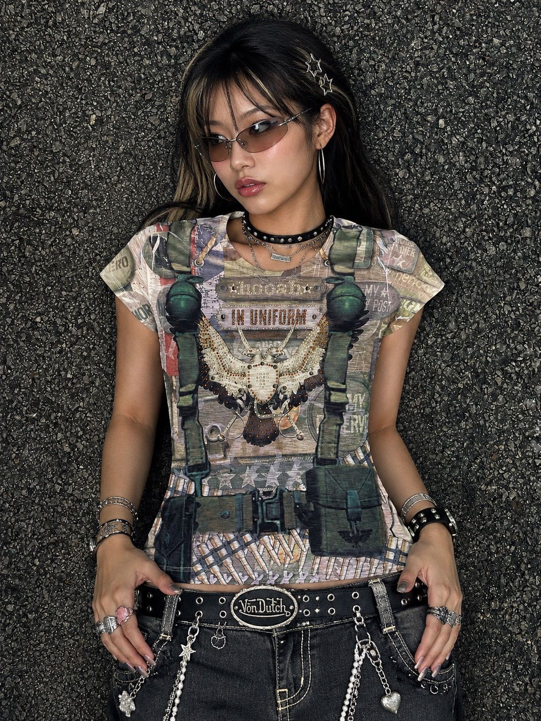 Le Grande Bleu (L.G.B.) Davida | Archive Y2K Army Made in USA Top Size M / US 6-8 / IT 42-44 - 2 Thumbnail