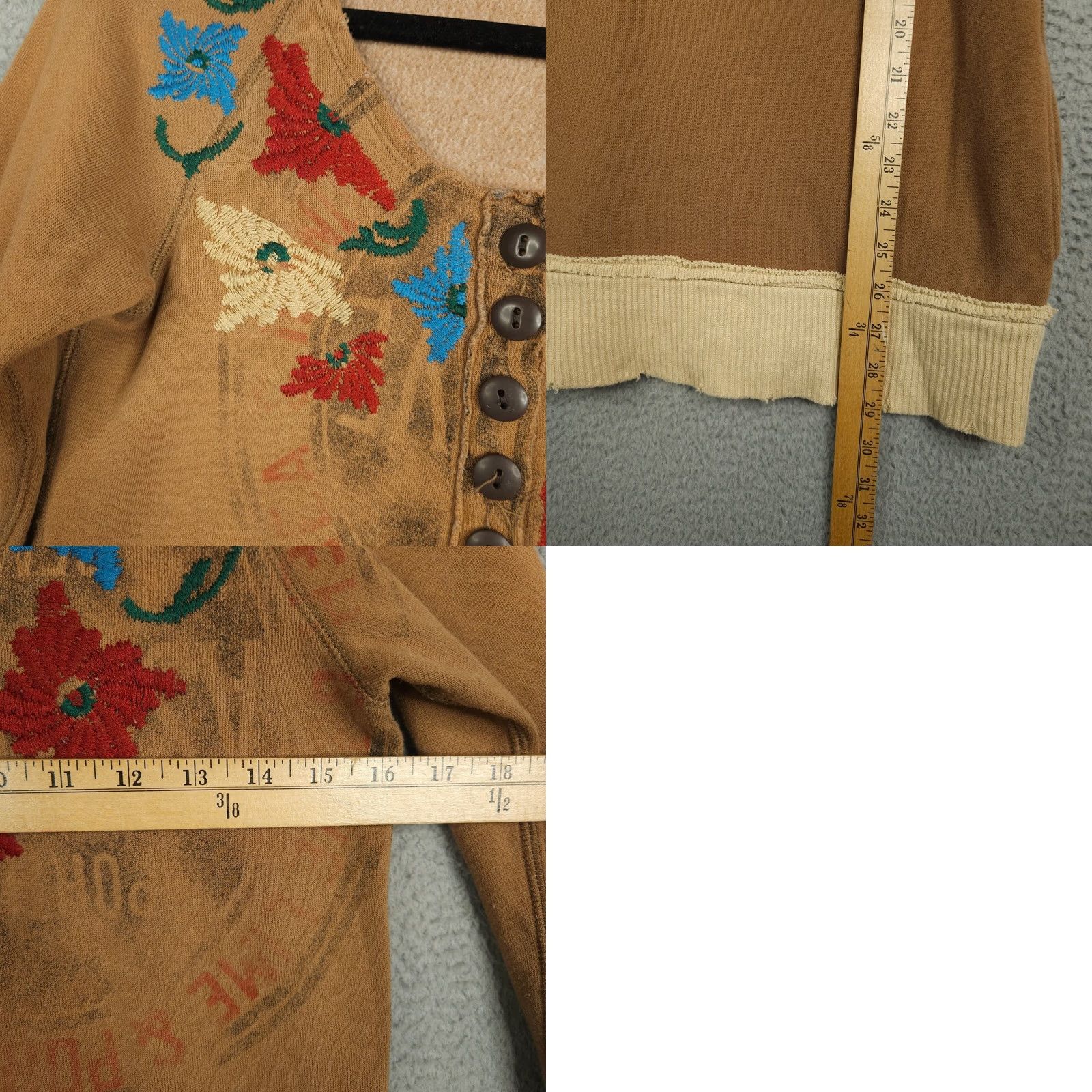 Free People Free People Women's brown Distressed Embroidery Fleece Top S Shirt Adult Regular Brown Embroidery Fall 90s Mens Womens Boys Girls Size S / US 4 / IT 40 - 8 Thumbnail
