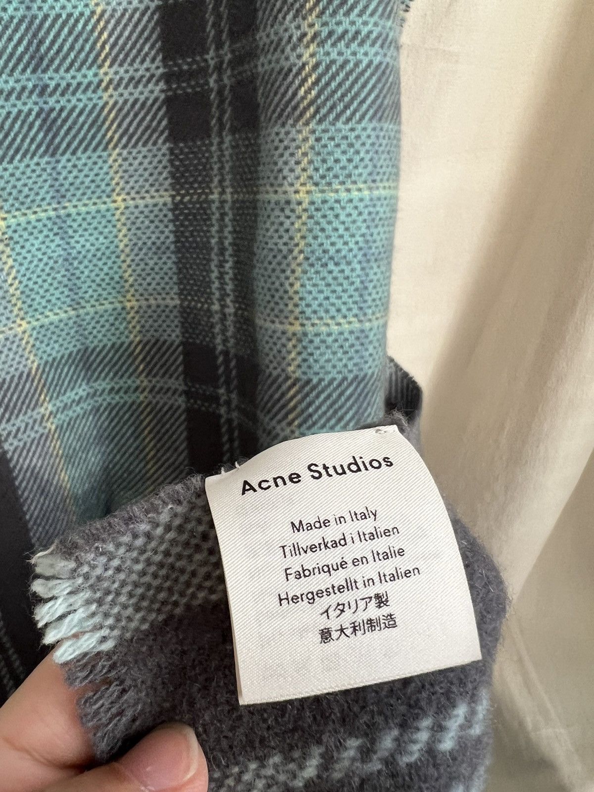 Acne Studios Acne Studios Cassiar Check Wool Scarf In Grey/Turquoise Size ONE SIZE - 9 Thumbnail