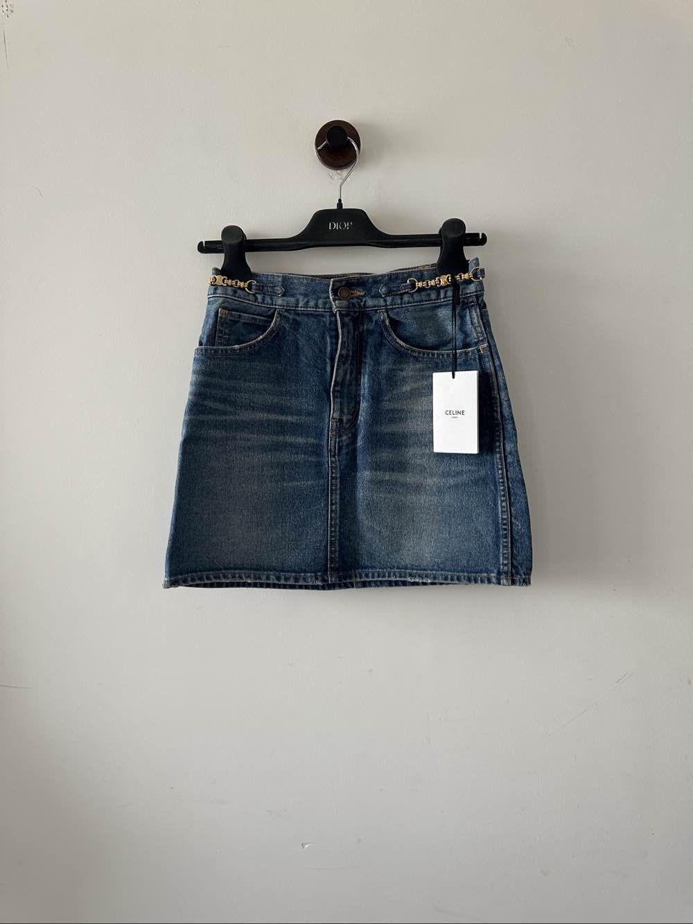 Celine Celine Chain Detail Denim Mini Skirt Size 26 Size 26" / US 2 / IT 38 - 1 Thumbnail