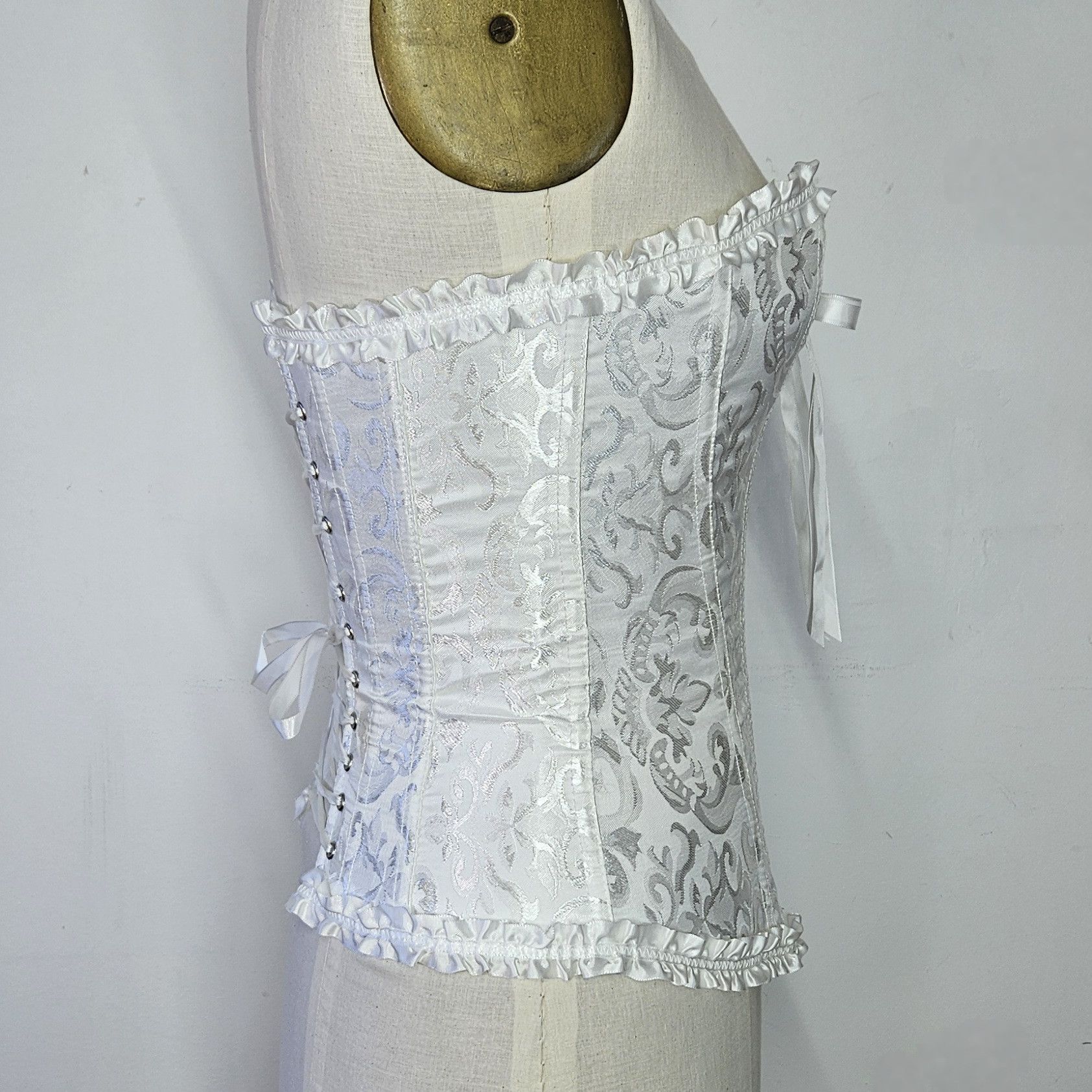 Other Corset Bustier XS/S White Jacquard Boned Bridal Shapewear Size XS / US 0-2 / IT 36-38 - 5 Thumbnail