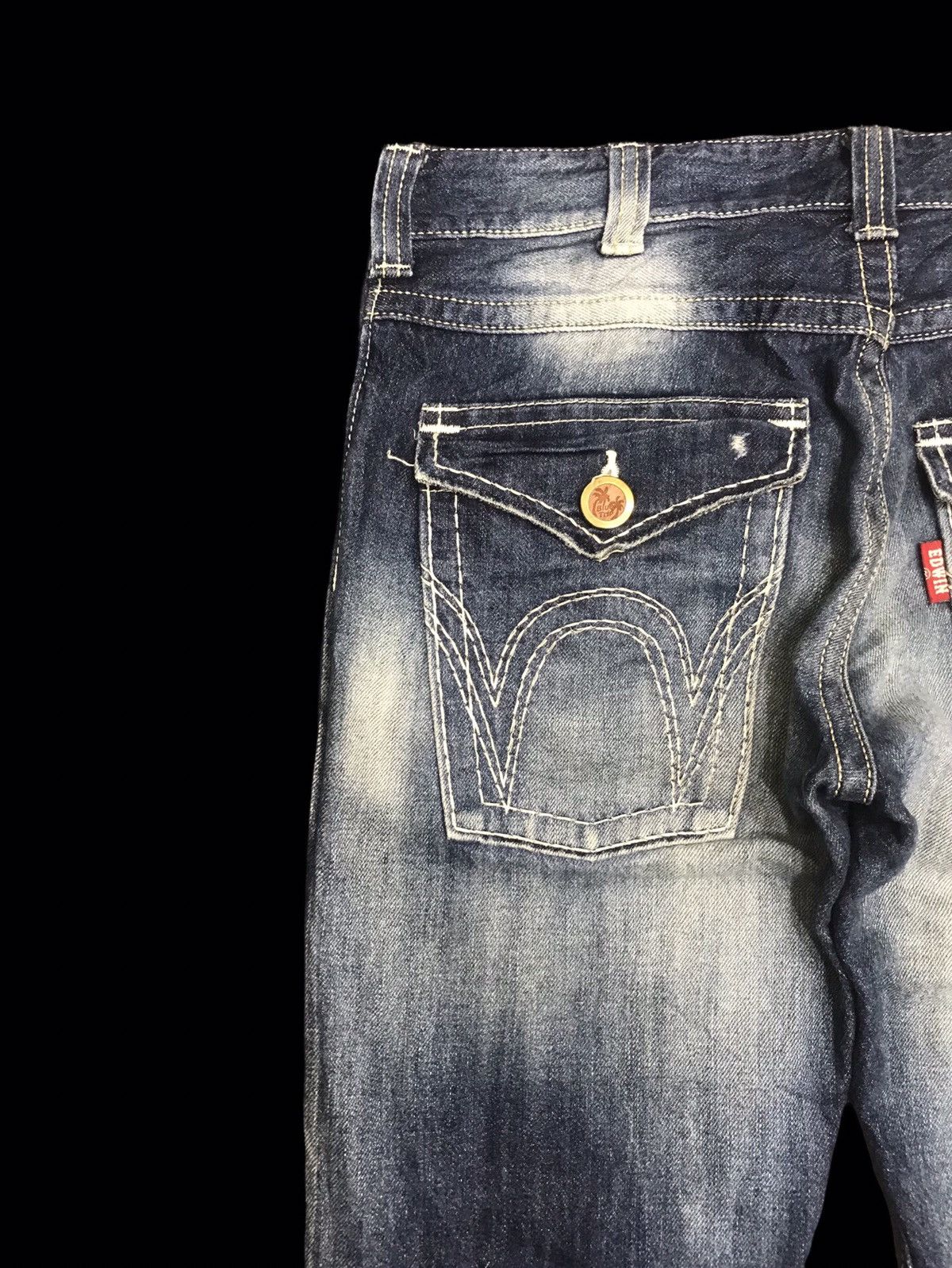 Edwin 💥BOOTCUT💥ARCHIVAL EDWIN STONE WASH DISTRESSED DENIM F112 Size US 35 - 15 Thumbnail
