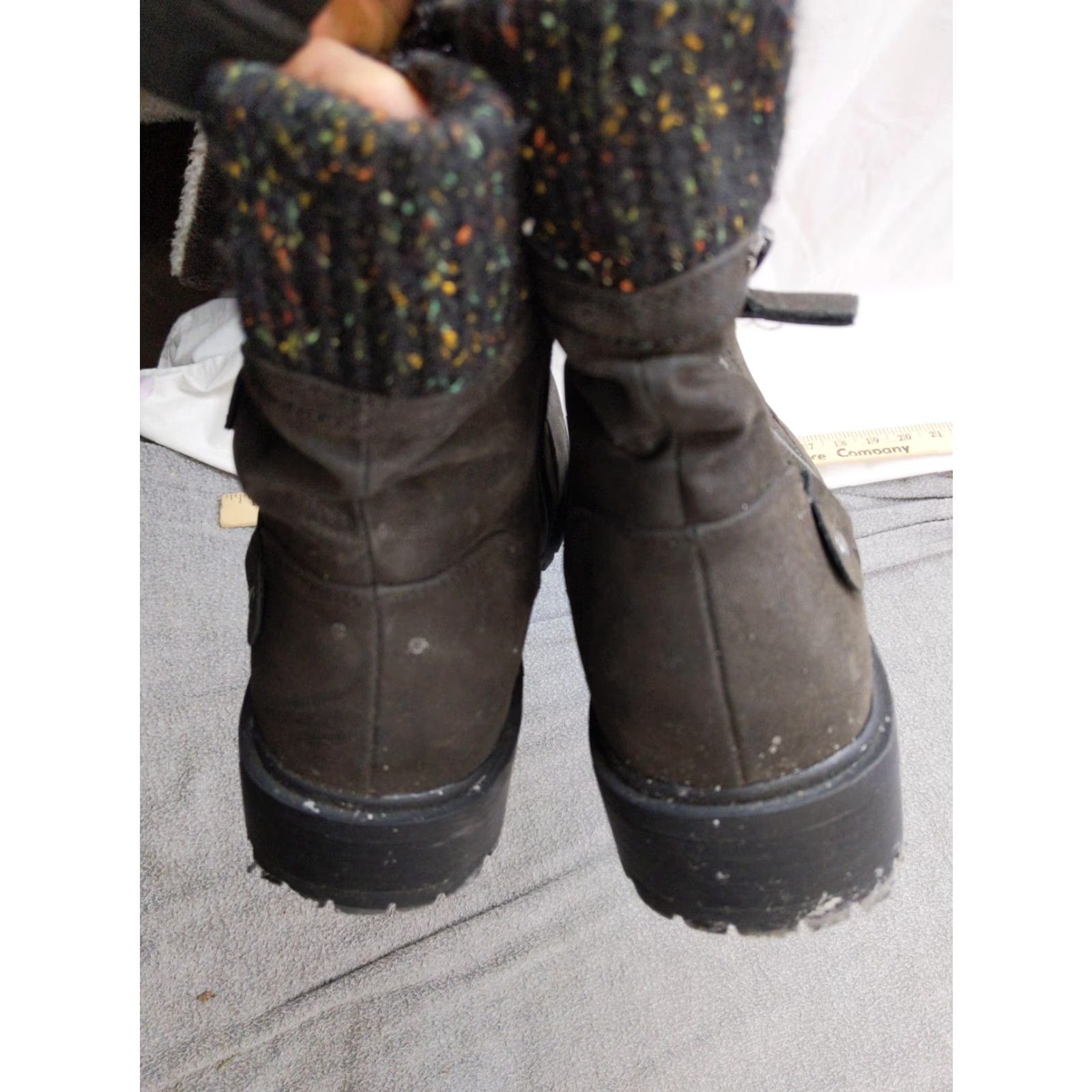 Vintage LuoiKa Boots Womens 8W Brown Faux Suede Ankle Zip Knit Cuff Lug Sole Women Adult Brown 8W Fall Winter Zip Zipper Lug Sole Tufted Knit Cuff Size US 8 / IT 38 - 5 Thumbnail