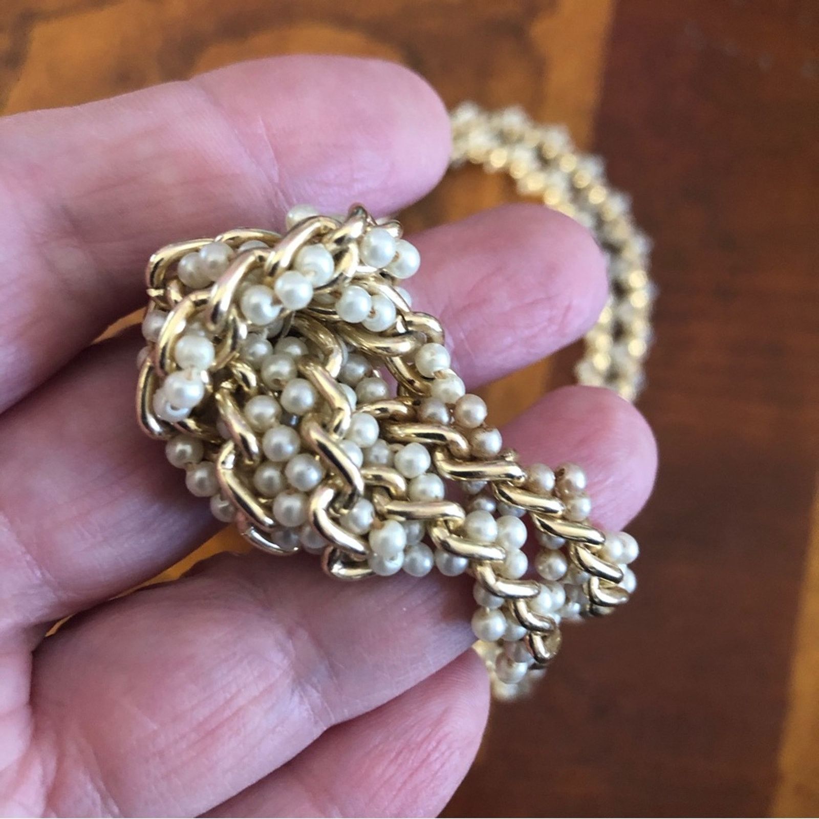 Vintage Vintage braided gold chain mini cream pearls necklace Size ONE SIZE - 9 Thumbnail