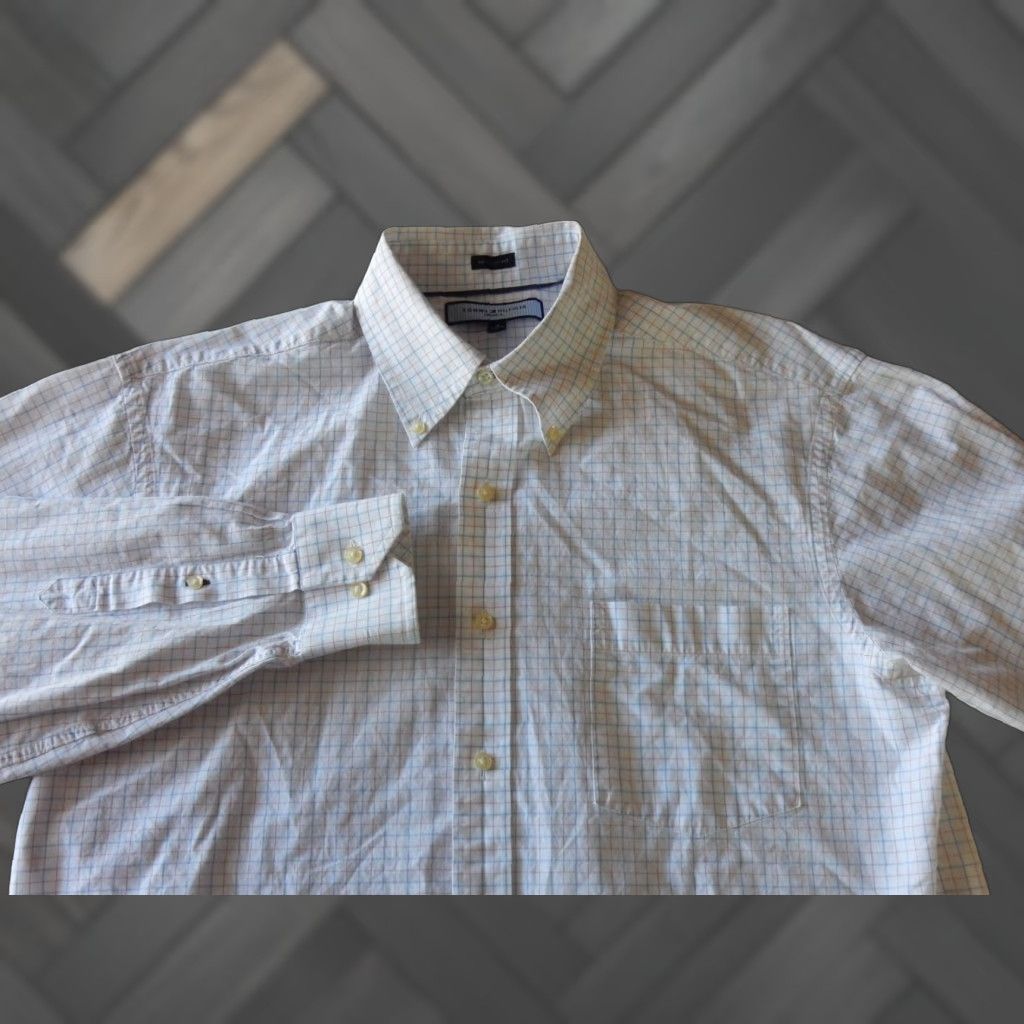 Tommy Hilfiger TOMMY HILFIGER Men's Plaid Dress Shirt Size 16-34/35 White Long Sleeve Size 42R - 1 Thumbnail