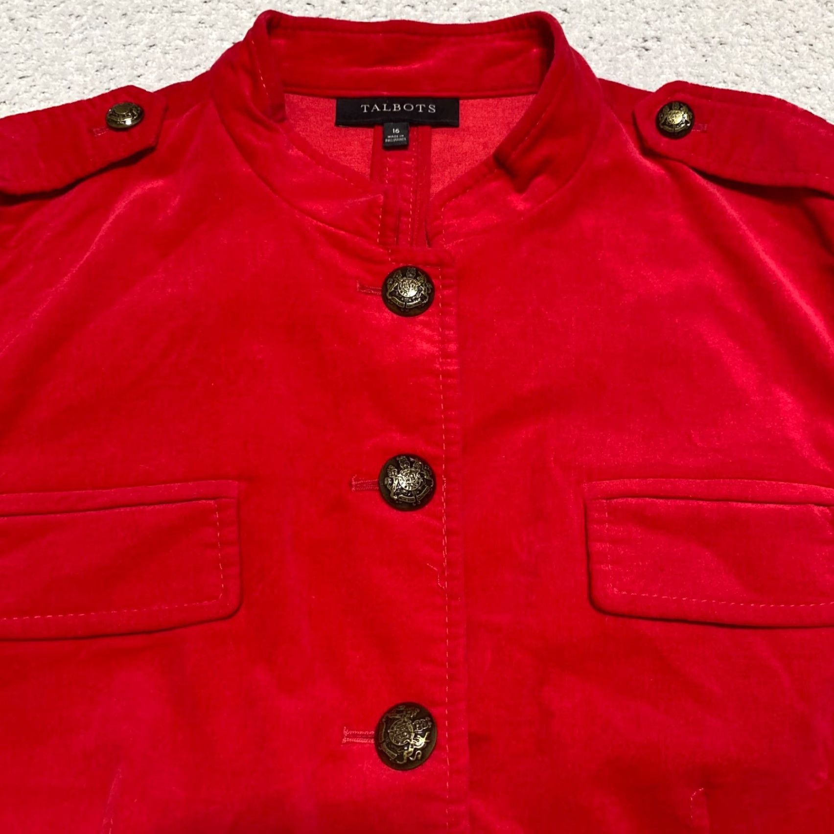 Talbots Talbots Womens Jacket Red Velvet Long Sleeve Pockets Button Up 16 Size XXL / US 16-18 / IT 52-54 - 6 Thumbnail