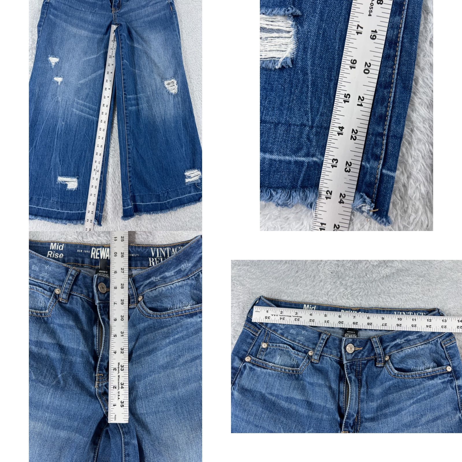 Vintage VINTAGE Rewash Jeans Women's Blue Denim 3 Wide-Leg Distressed 25x24 Low Rise 24 Inseam 5-Pocket Mens? Size 26" / US 2 / IT 38 - 8 Thumbnail