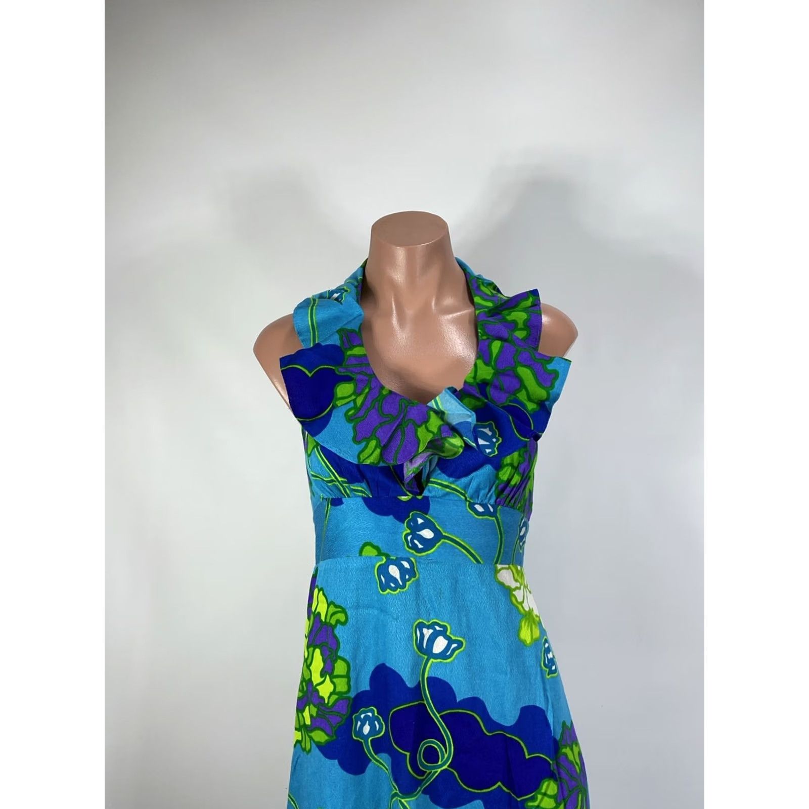Vintage VINTAGE Pomare Hawaii Maxi Halter Tiki Dress Floral Blue Purple Psychedelic Dress Womens 70s 60s Hawaiian Casual Party/Cocktail Summer Fall Size M / US 6-8 / IT 42-44 - 3 Thumbnail