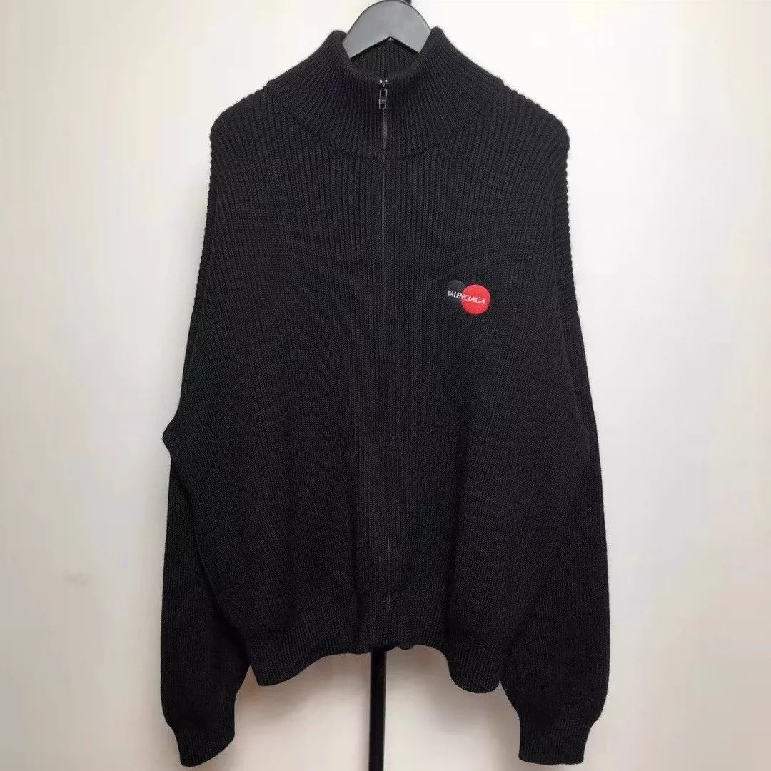 Balenciaga Balenciaga Black Mastercard Letter Wool Knitted Zipper Jacket Size US M / EU 48-50 / 2 - 1 Thumbnail