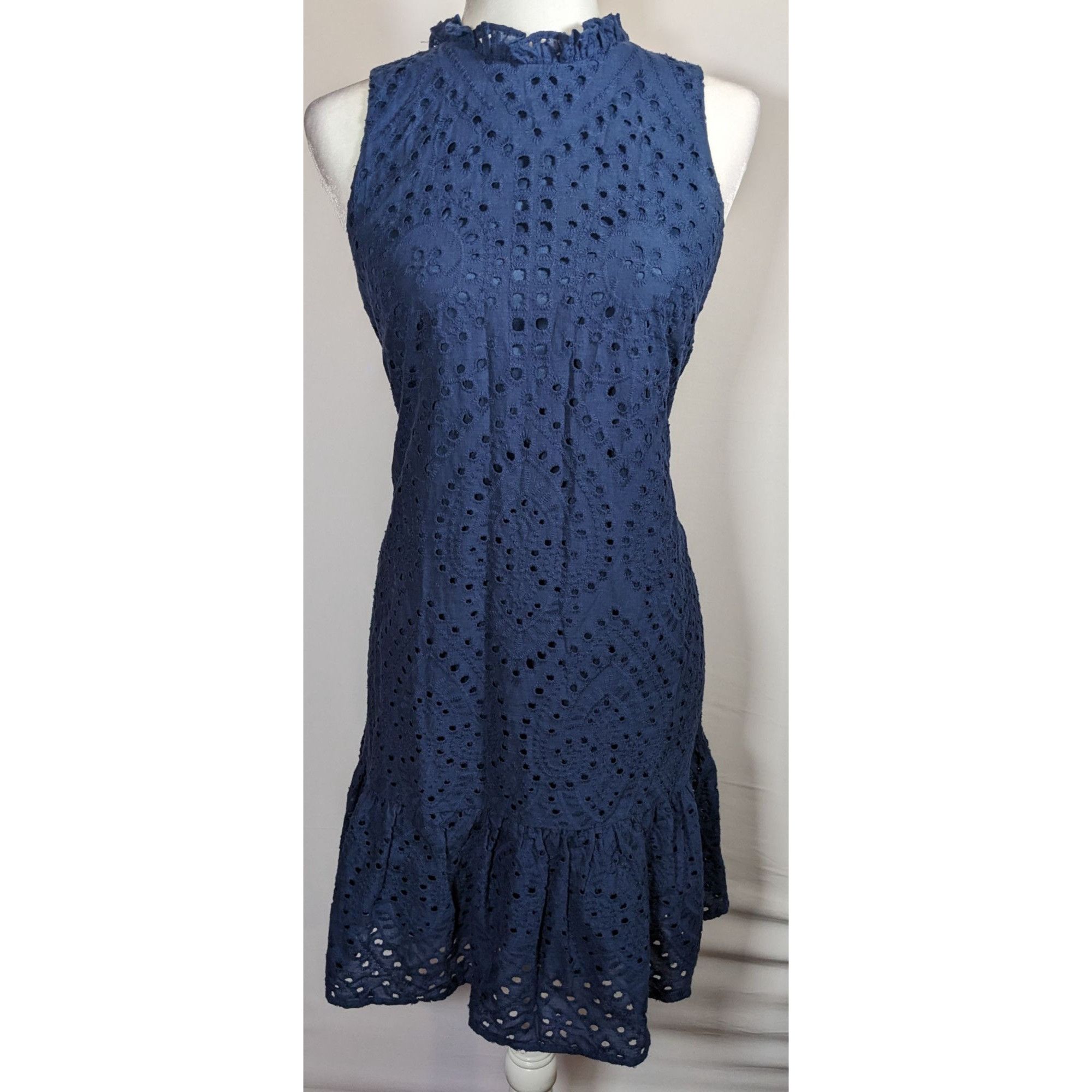 Other Julia Jordan Eyelet Dress Navy Blue With Ruffled Edge Size M / US 6-8 / IT 42-44 - 6 Thumbnail