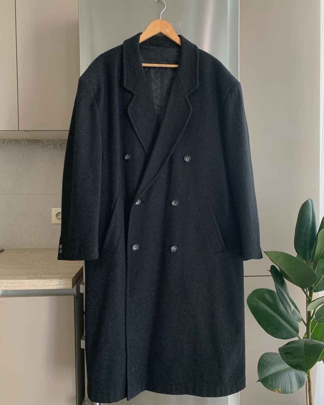 image of Cashmere Wool x Vintage Oversized Wool Coat In Dark Grey in Black, Men's (Size XL)