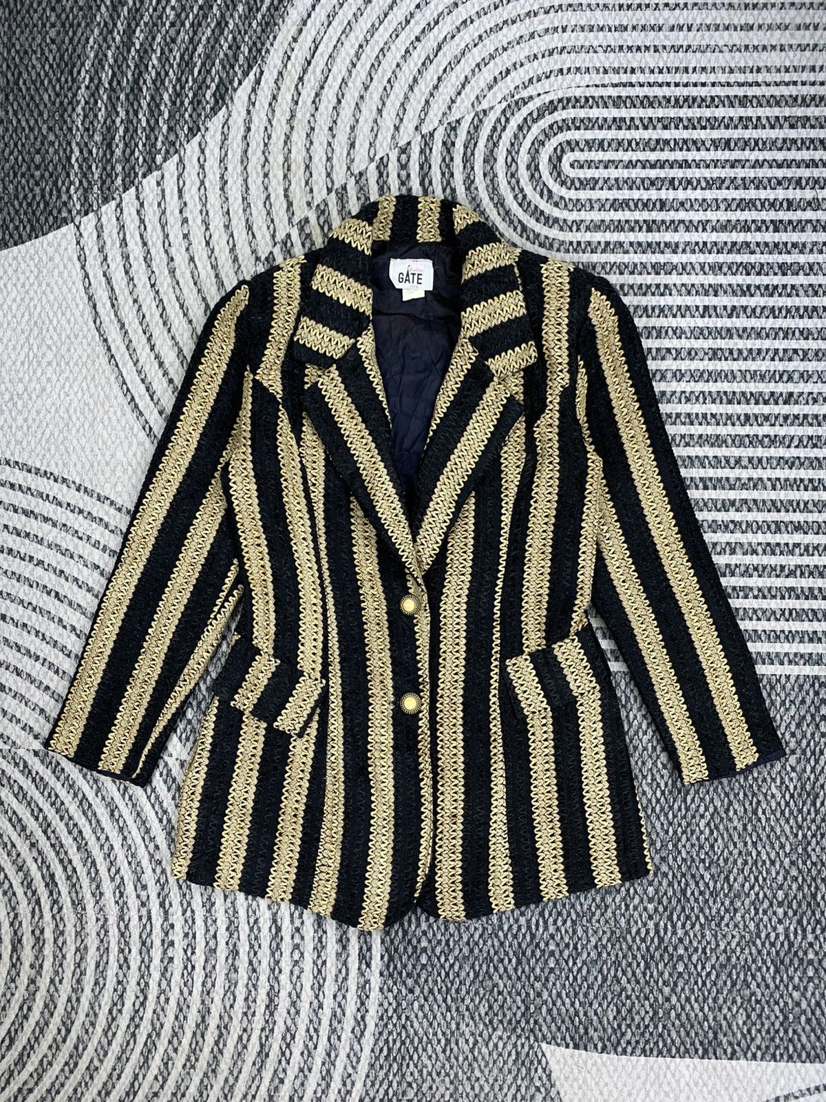 Japanese Brand 🔥RARE Vintage 80s GATE USA Striped Style Knit Blazer Size M / US 6-8 / IT 42-44 - 1 Thumbnail