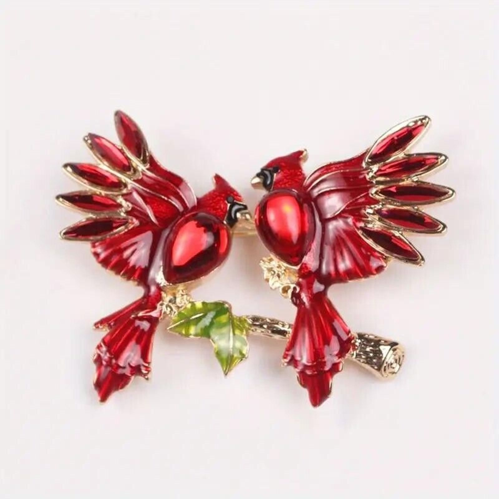 Other Red Teardrop Rhinestone Brooch Pin •Cardinal Lovers•Enameled Size ONE SIZE - 4 Thumbnail