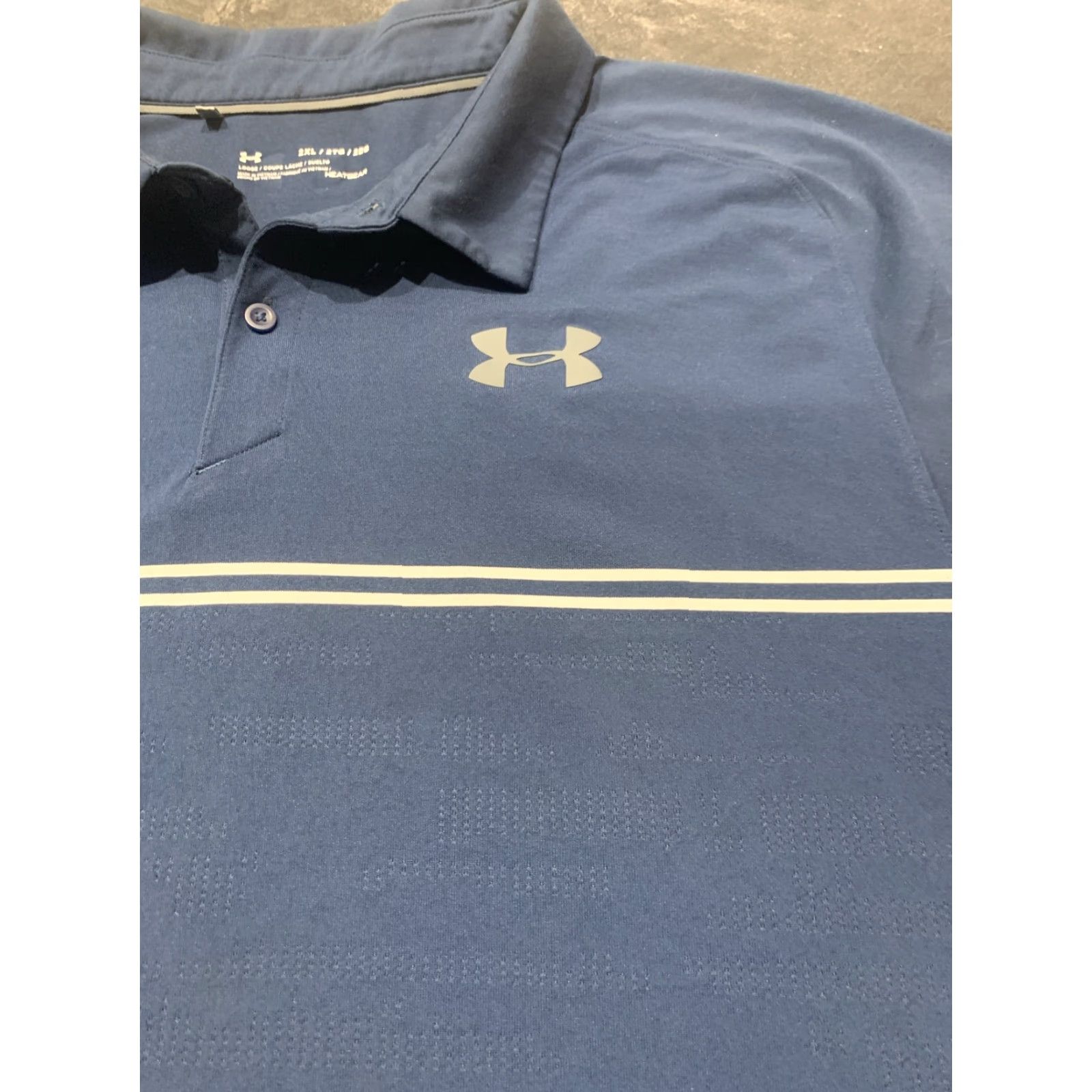 Under Armour Under Armour Navy Blue Striped Golf Polo Shirt Men's 2XL Moisture Wicking Size US XXL / EU 58 / 5 - 3 Thumbnail