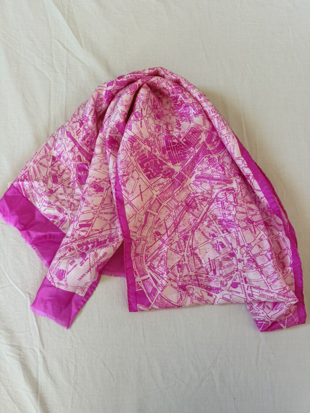 Pierre Cardin Pierre Cardin Paris Silk Scarf Pink Paris Map Print 62” Size ONE SIZE - 4 Thumbnail
