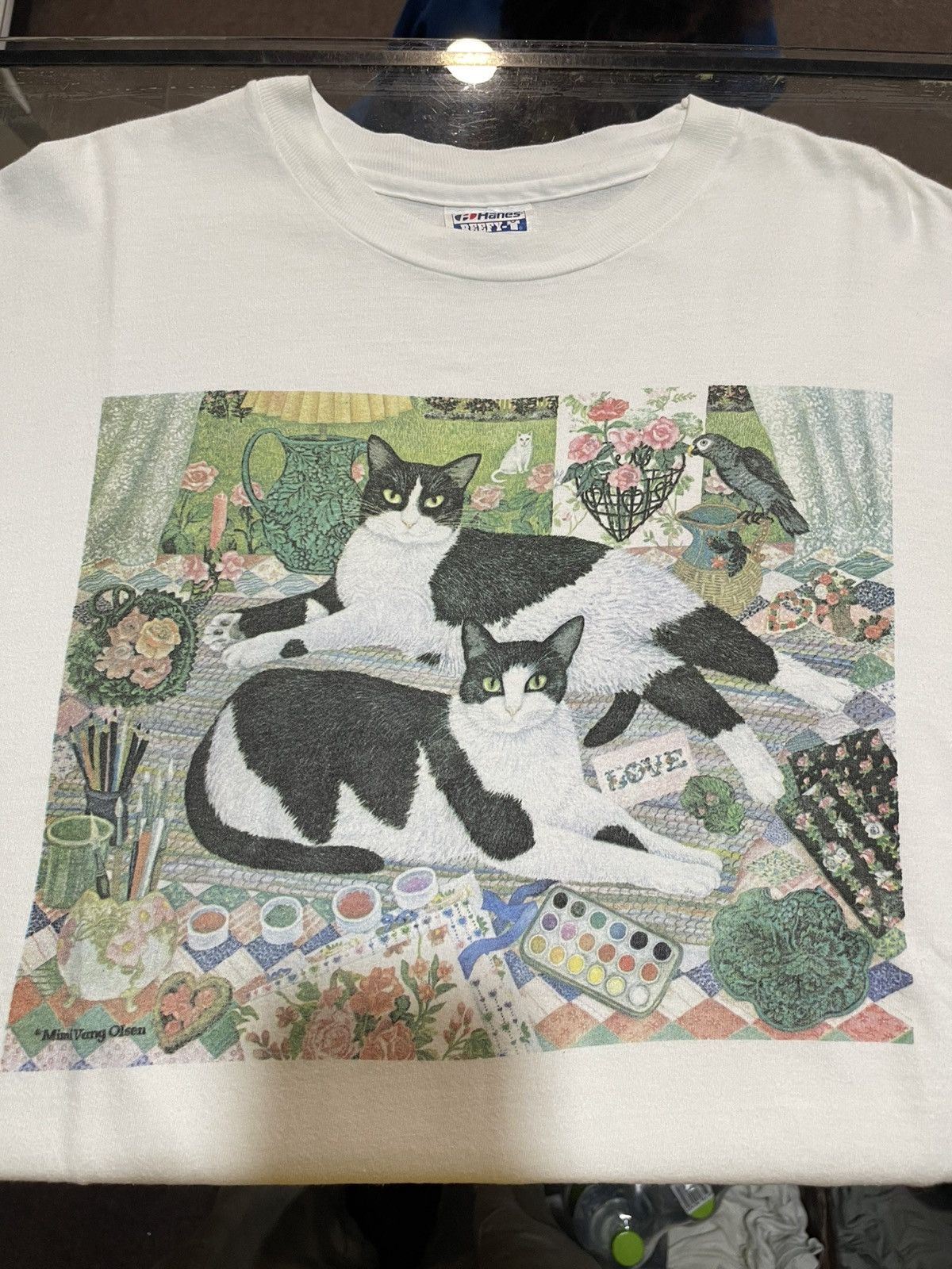 Arts & Science Vintage Art Cats 90s Mimi Vang Olsen T Shirt XL Size US XL / EU 56 / 4 - 3 Thumbnail