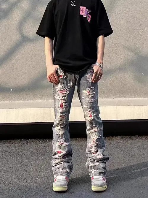 VIBE Vintage embroidered ripped patch micro-flare jeans Size US 31 - 1 Thumbnail