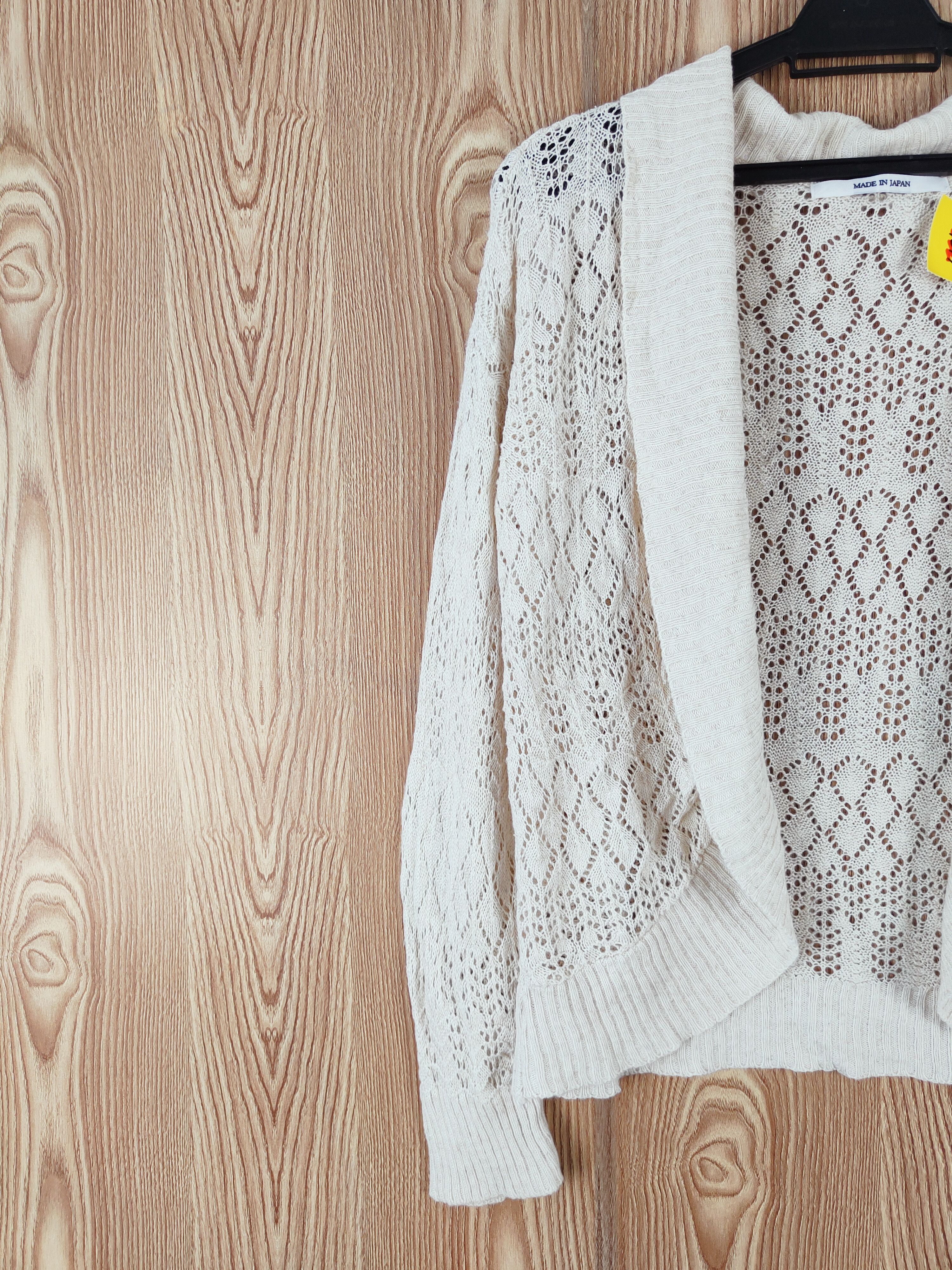 Aran Isles Knitwear × Japanese Brand Ann Ashlee Beige Mesh Net Knitwear Cardigan #W479 Size M / US 6-8 / IT 42-44 - 3 Thumbnail