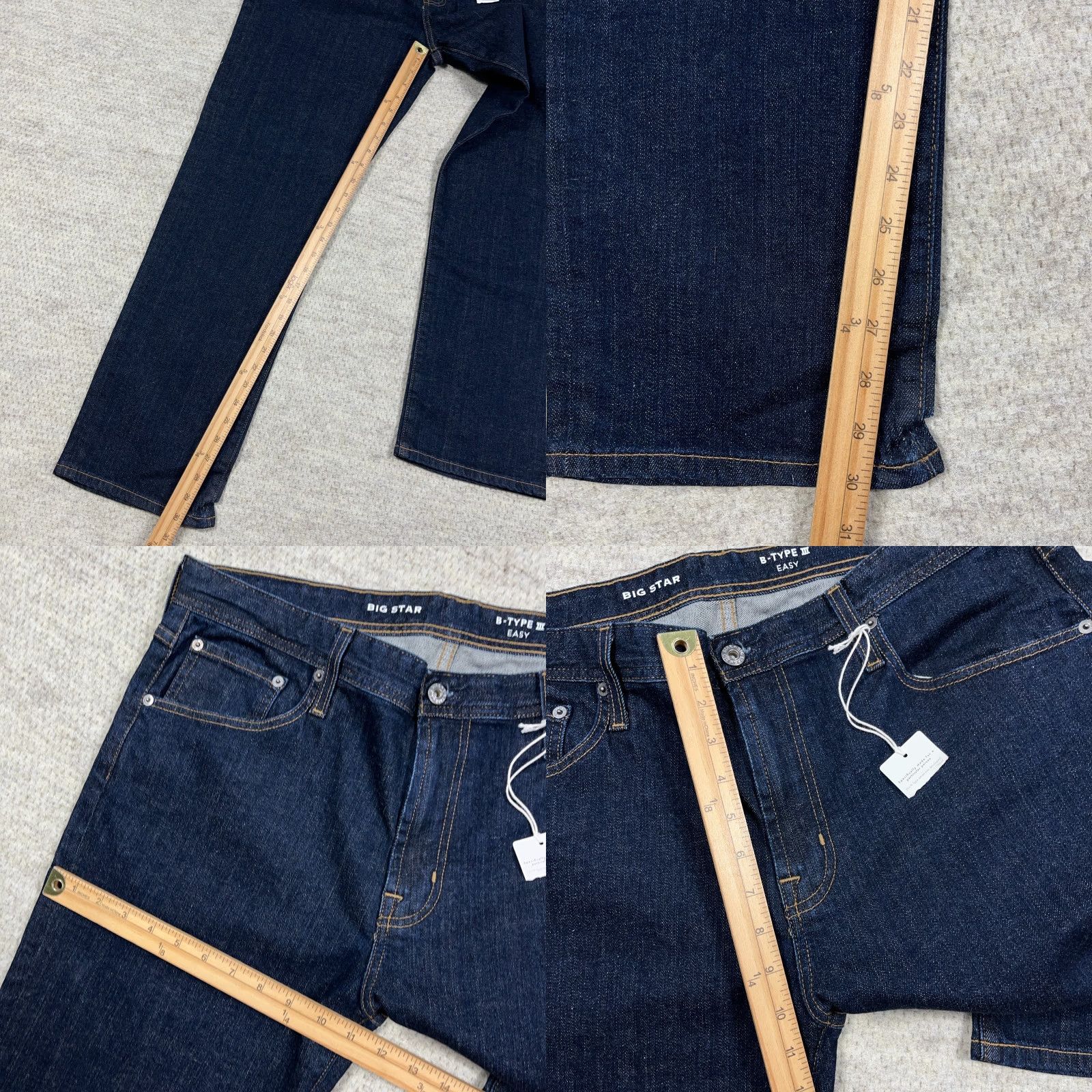 Denime BIG STAR Jeans Men 36x30 Straight Dark Wash Denim Classic 5-Pocket Logo Belt Loops 36 Adult Slim Blue Konventional Size US 36 / EU 52 - 8 Thumbnail