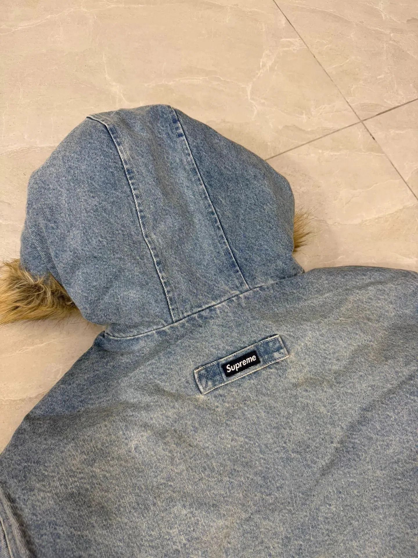 Supreme Blue Denim Jacket with Faux Fur Hood - Size M. Size US M / EU 48-50 / 2 - 8 Thumbnail