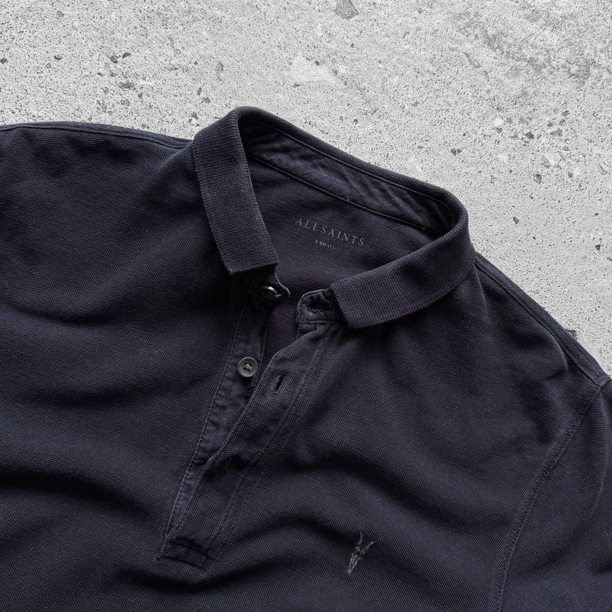 Allsaints AllSaints Mens Navy Long Sleeve Polo Shirt Ramskull Logo Size US XS / EU 42 / 0 - 4 Thumbnail