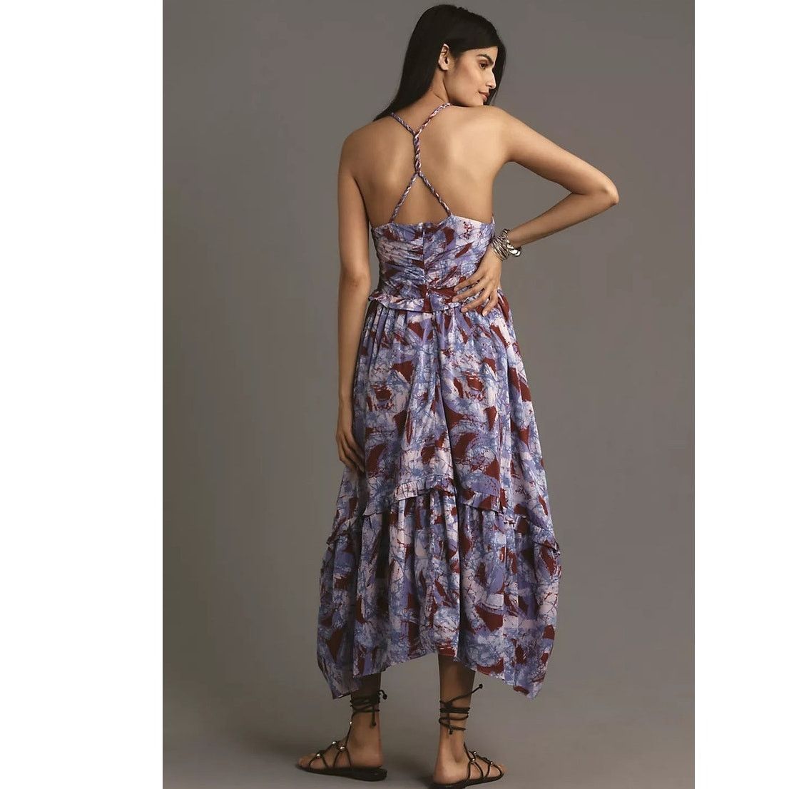 Anthropologie NWT Sleeveless V-Neck A-Line Midi Dress $228 LARGE Blue Size L / US 10 / IT 46 - 4 Thumbnail