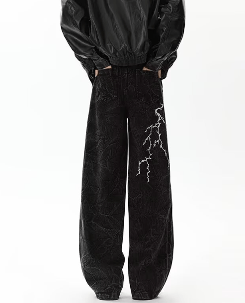 Japanese Brand × Jean American street lightning texture trend hip hop loose jeans Size US 32 / EU 48 - 5 Thumbnail