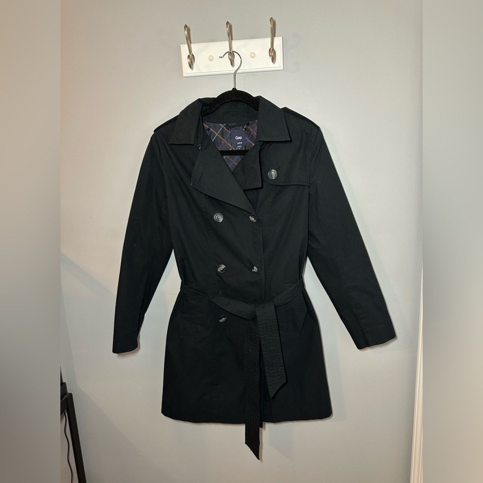 Gap GAP Womens Sz XS Black Double Breasted Belted Trench Coat Size XS / US 0-2 / IT 36-38 - 1 Thumbnail