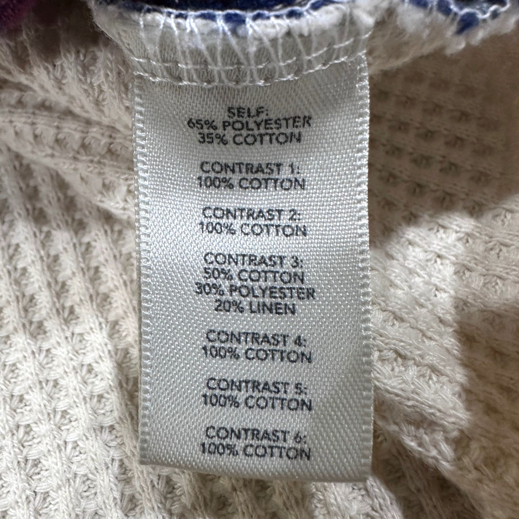 BKE BKE T Shirt Womens S Cream Blue Patchwork Waffle Knit Thermal Long Sleeve Boho Size S / US 4 / IT 40 - 4 Thumbnail