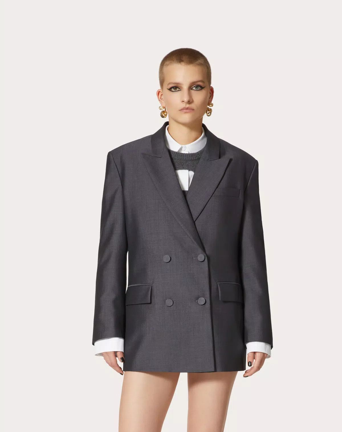 Valentino o1s1wg110625 Blazer In Mohair Canvas in Grey Size S / US 4 / IT 40 - 3 Thumbnail