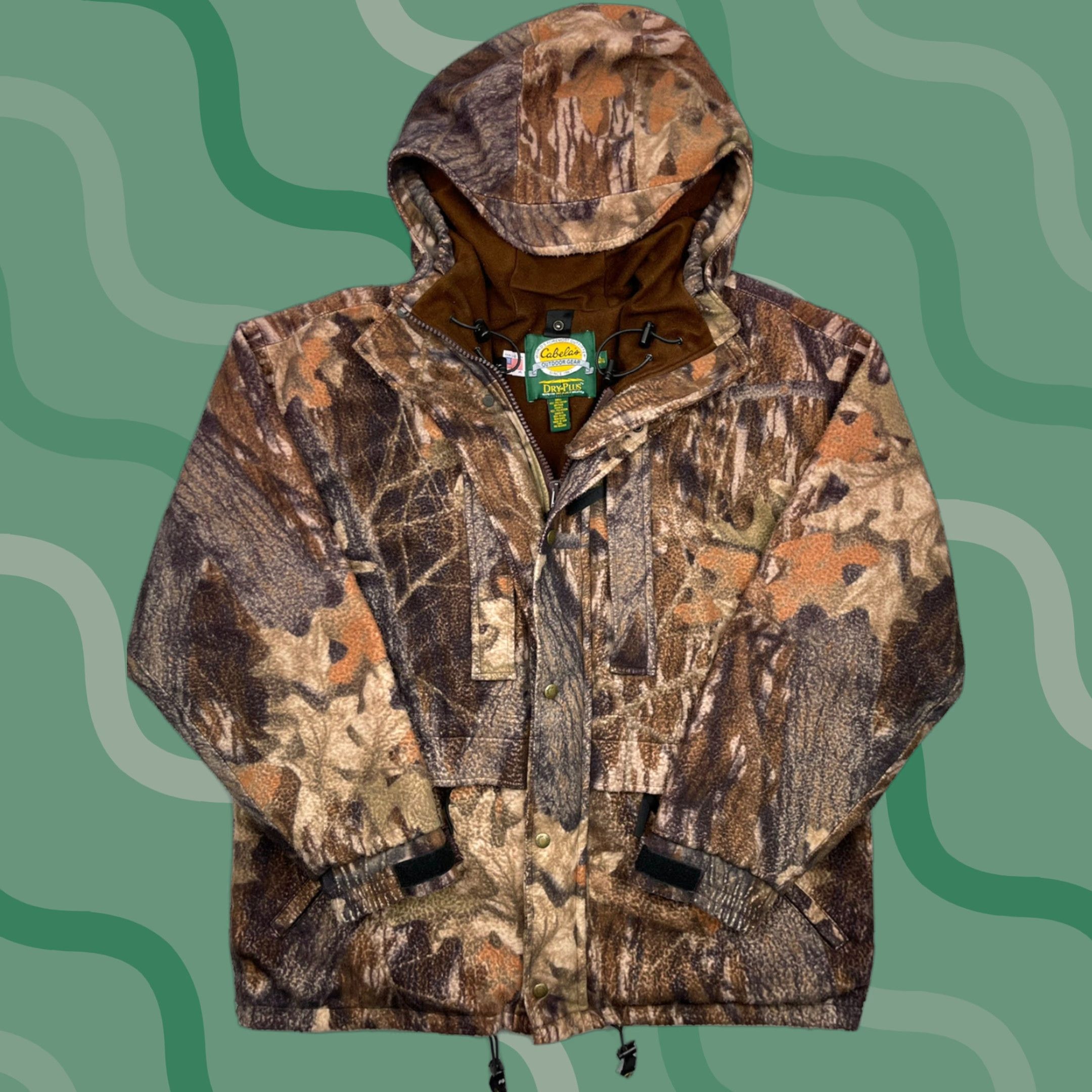 Vintage VTG Cabela's Mens USA Made Dry Plus Camouflage Hooded Hunting Jacket Heavy Lined Sz L JS? Size US L / EU 52-54 / 3 - 1 Thumbnail
