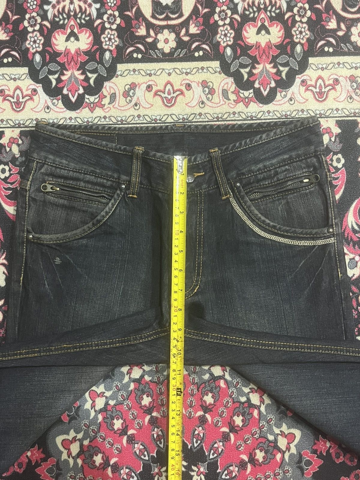 14th Addiction Japanese Custom Culture Dark Washed Distressed Flare Jeans Size US 30 / EU 46 - 13 Thumbnail