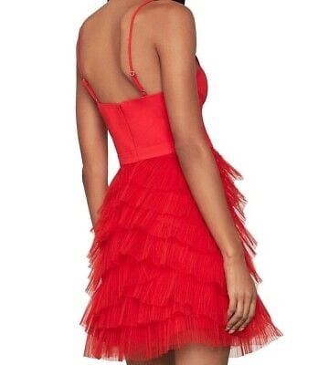 Bcbgmaxazria BCBMAXAZRIA Women's Red Tulle Mini Cassandra Party Dress Size L / US 10 / IT 46 - 3 Thumbnail