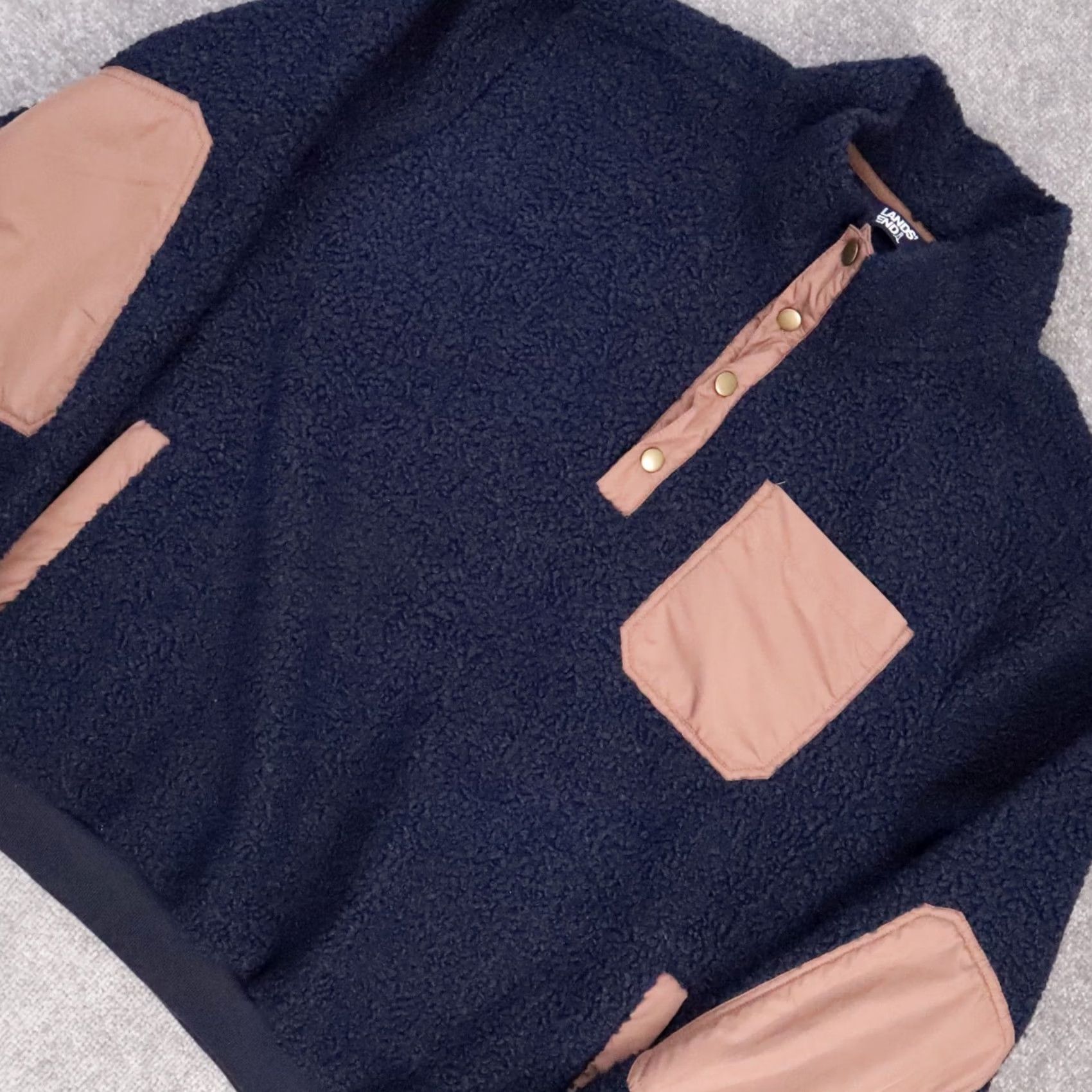 Lands' End Lands' End Sherpa Fleece XL Dark Blue 1/2 Snap Long Sleeve Jacket Sweatshirt Mens Size US XL / EU 56 / 4 - 6 Thumbnail