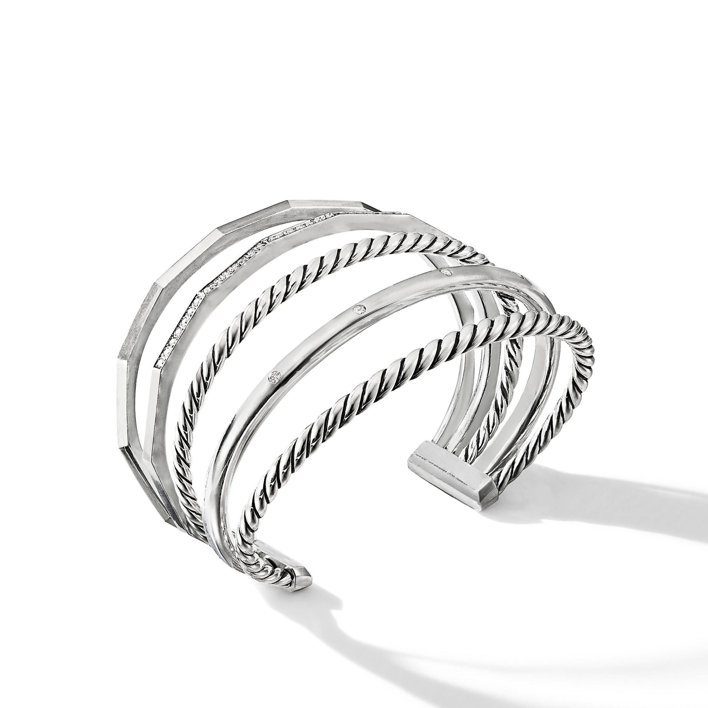 David Yurman o1w1db10325 Five Row Cuff Bracelet in Sterling Diamonds Size ONE SIZE - 2 Thumbnail