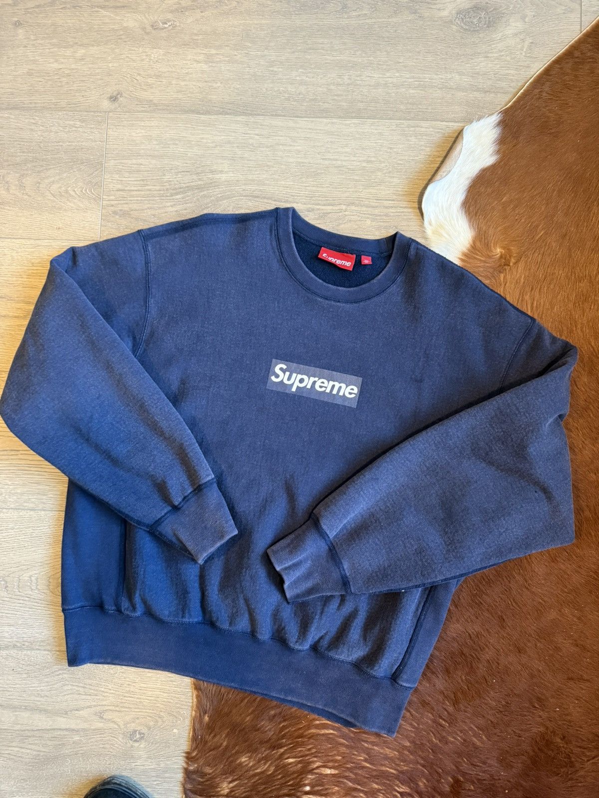Supreme Supreme Washed Box Logo Creewneck Navy Size US M / EU 48-50 / 2 - 1 Thumbnail