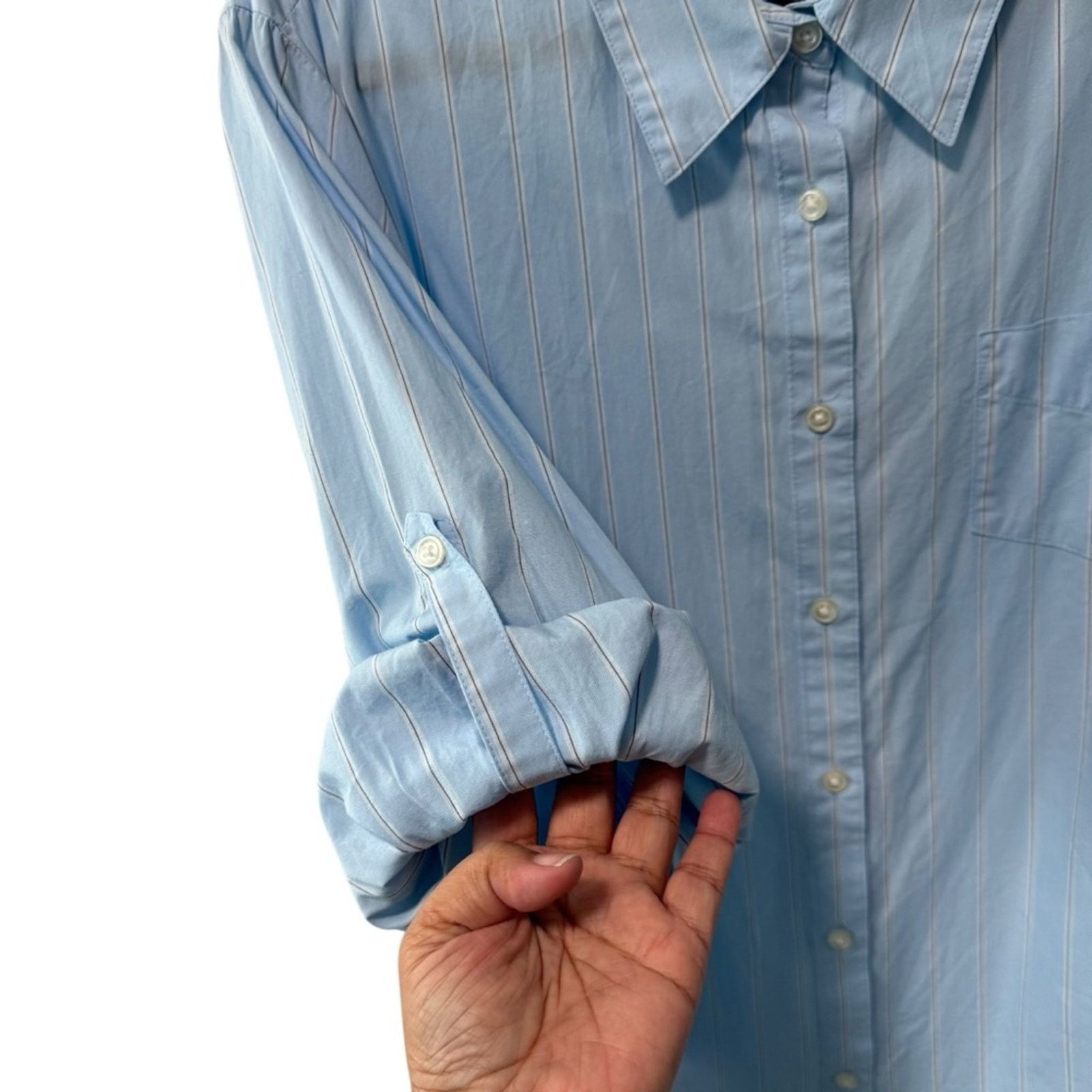 Izod Izod Bracelet Sleeve Front Button Up Striped Top Blue 2X Size XXL / US 16-18 / IT 52-54 - 3 Thumbnail