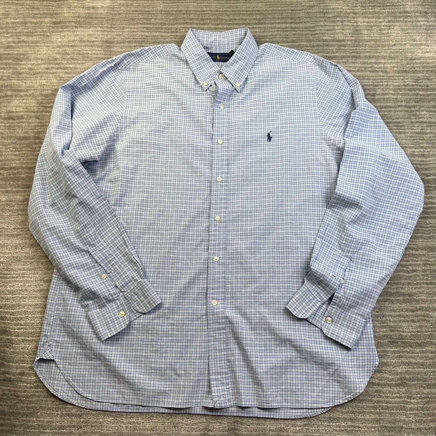 Ralph Lauren Ralph Lauren Shirt Mens 17 43 Blue Check Button-Up Pony Long Sleeve Casual Business Size US XL / EU 56 / 4 - 2 Thumbnail